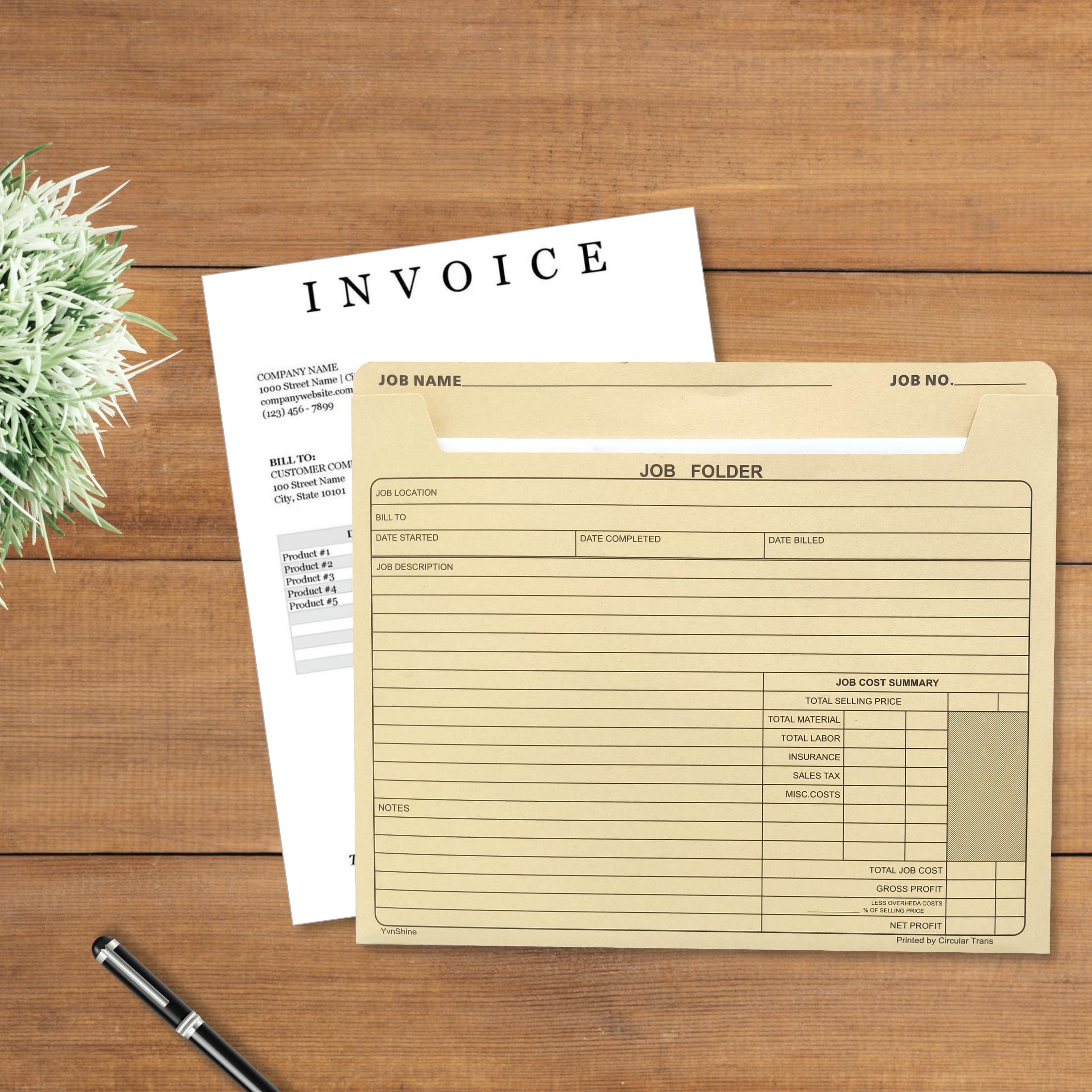Paquete de 50 carpetas de trabajo, funda de archivo Manila de 10 x 12 pulgadas, para papel tamaño carta, preimpresas para seguimiento de trabajos, cálculo de costos y correspondencias del cliente