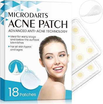 Microdart Acne Patch -18Pcs Nano Micro Needle Acne Pimple Patches - Early Stage & Deep Pimples Skincare Invisible Hyaluronic Acid Hydrocolloid Patch for Face Chin or Body Add Tea Tree Oil