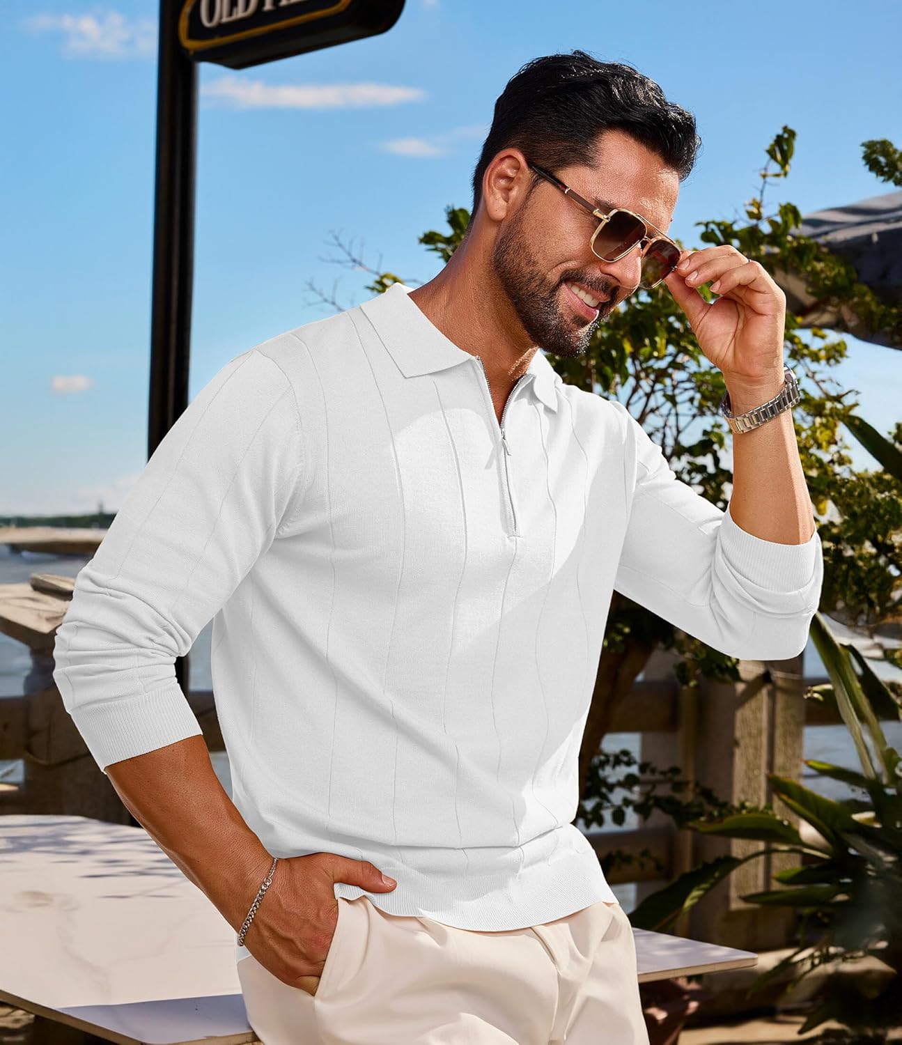 Lexiart Mens Knit Polo Shirts Long Sleeve Quarter Zip Polo Casual Fashion Slim Fit Golf Shirts - Image 6