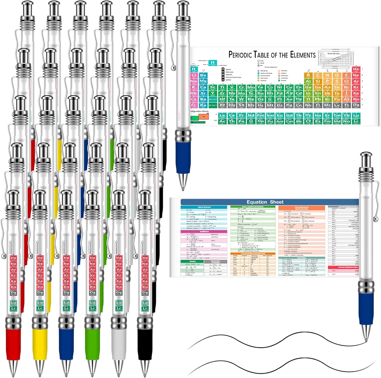 Harloon 30 Pack Chemistry Periodic Table of Element Pen Ballpoint Scroll Pen with Formulas Equations Periodic Table Reference Sheet for Student Teacher Study Tool Scientists Day Graduation Gift