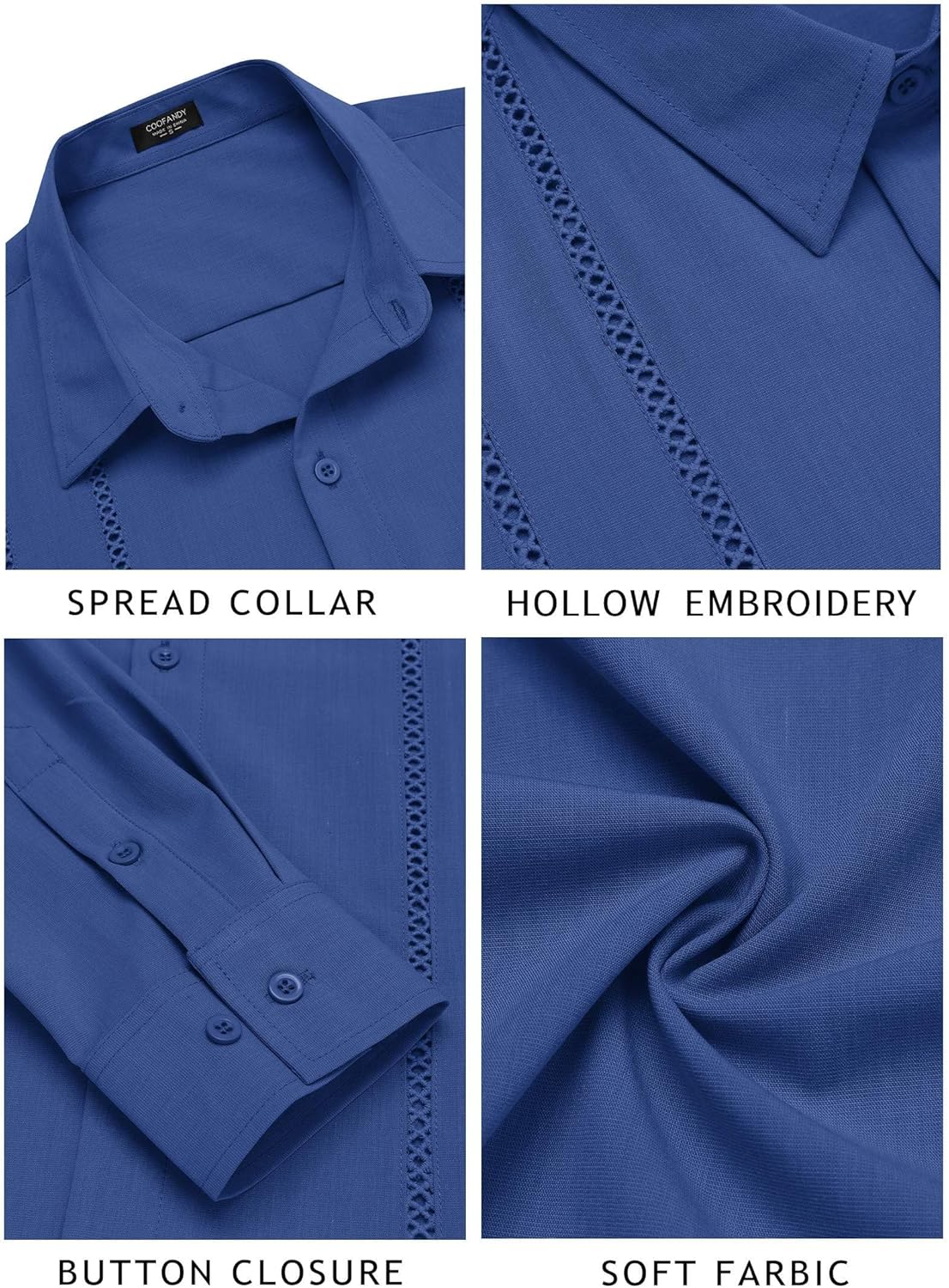 COOFANDY Mens Cuban Guayabera Shirt Casual Button Down Shirts Long Sleeve Summer Beach Shirts - Image 6
