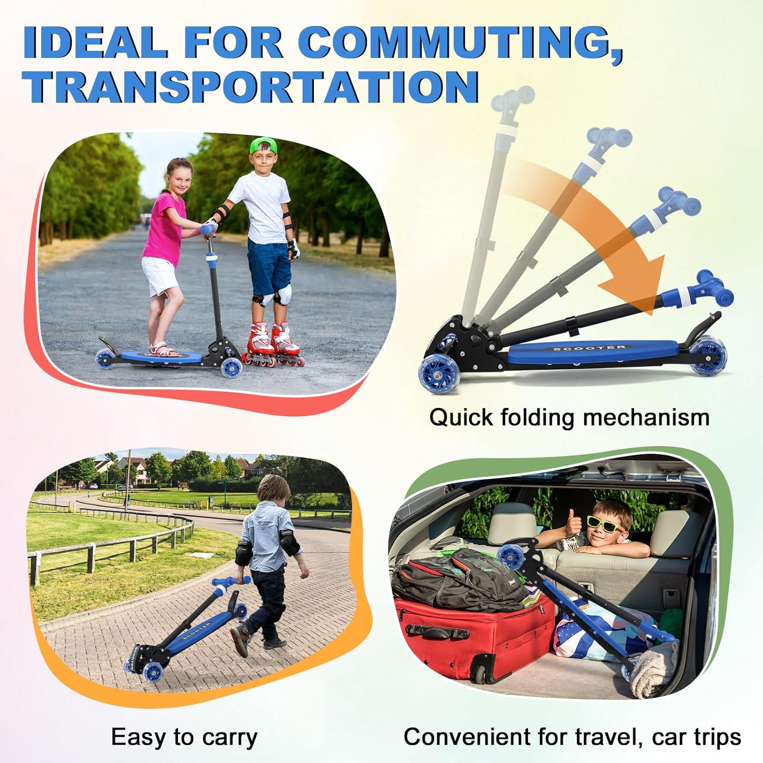 Scooters for Kids 6-8 8-12, Folding, 3 Light up Wheels Kick Scooter,3 Adjustable Height Handlebars, Lean-to-Steer,Widen Anti-Slip Deck, Heavy Duty Scooter for Boys Girls Ages 6-12,up to 170 Lbs - Image 7