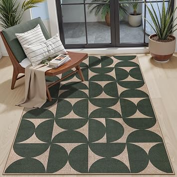 Lahome Modern Easy Jute 3x5 Entryway Rug, Green Washable Rug | Non Slip Carpet for Porch Patio Neutral Semi-Circle Indoor Mat for Office Classroom