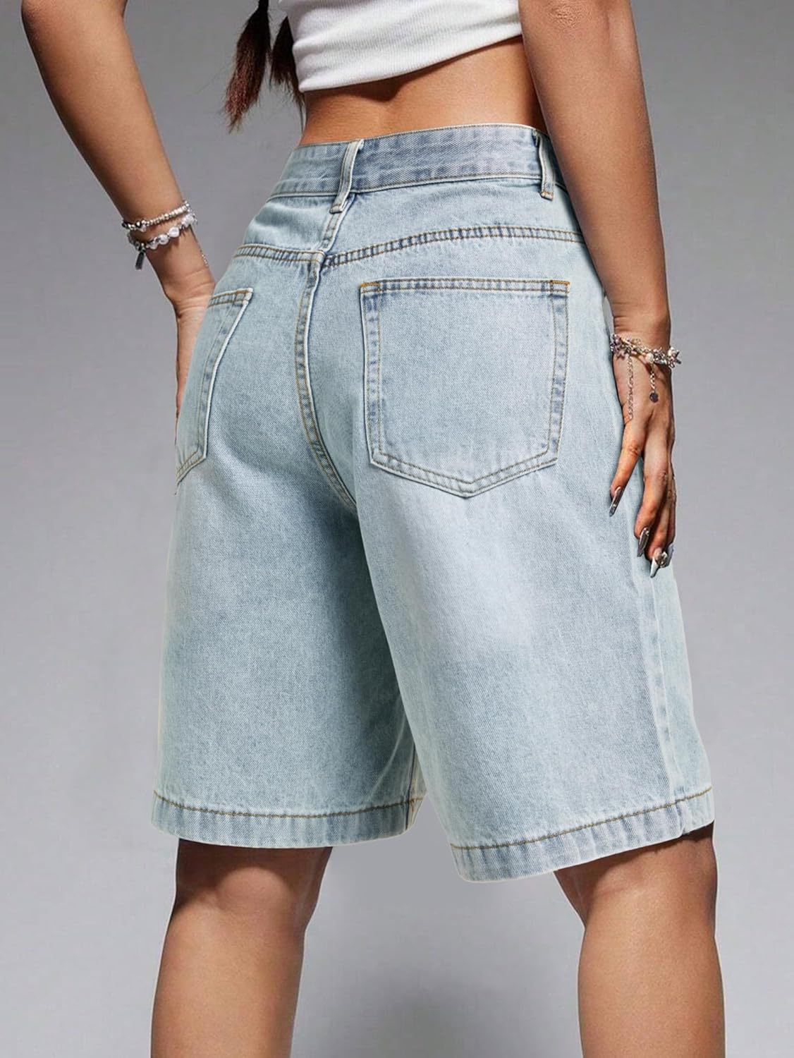 EMMIOL Women Jorts Baggy Jeans Shorts Mid-Low Waisted Denim Y2K Hip-Hop Shorts Summer Hot Short Pants Streetwear - Image 5