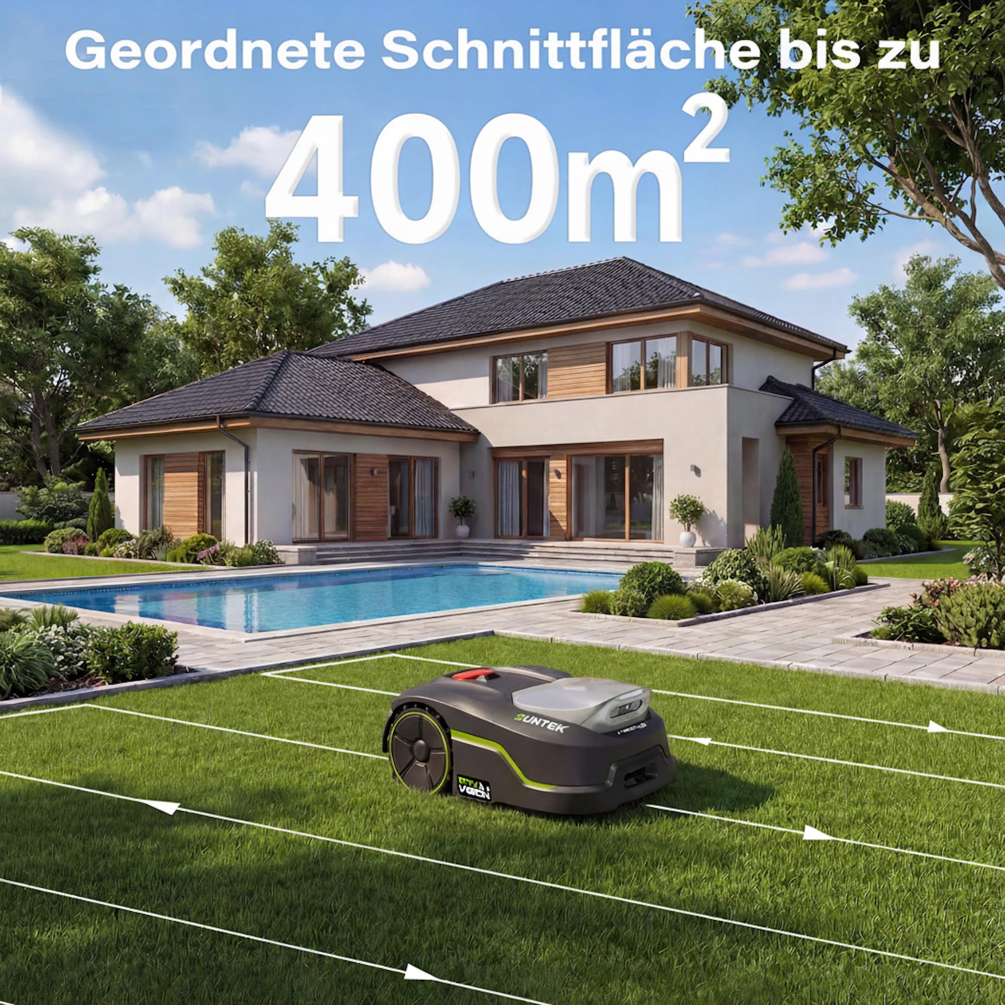 SUNTEK Robot cortacésped sin cable límite, RTK+Vision+TOF LiDAR cortacésped Robot, cartografía automática IA 35% de pendiente, prevención de obstáculos inteligente, gestión multizona, control de