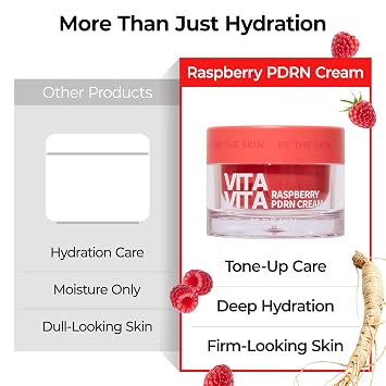 BE THE SKIN Vita Vita Raspberry PDRN Cream - Korean Face Moisturizer for Dull Uneven Skin - Firming, Radiance with Niacinamide 20000ppm Vitamin C Glutathione - Vegan K-Beauty, 1.76 oz.
