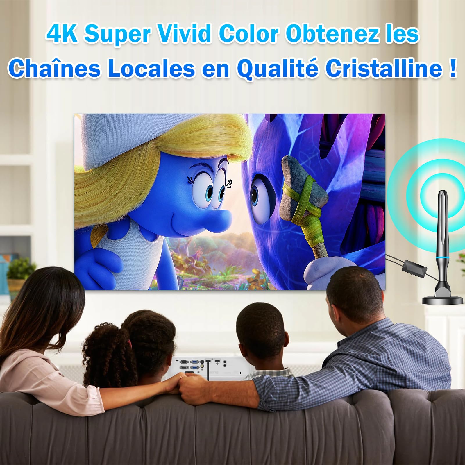 Antenne TV Intérieur Puissante TNT HD, 2026 Puissante Antenne TV Intérieur de Base magnétique puissante - 80KM Réception Longue Portée à 360°, Compatible avec Portable 4K 1080P et Tous Les TVs - Bleu