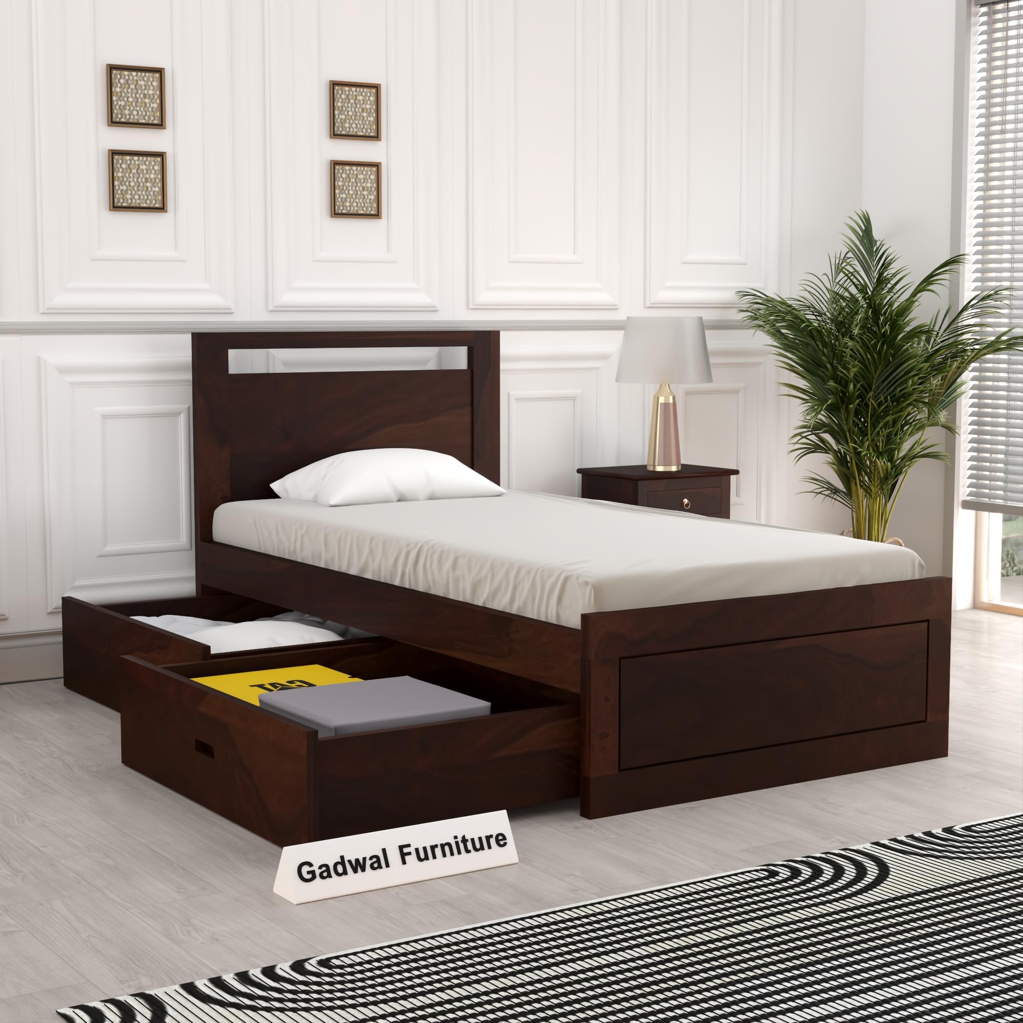 Solid Sheesham Wood Bed 6X4 Single Bed with Drawer Storage for Bedroom - Single Cot Wooden BedSingle Size for Living Room Guest Room - 12 Months Warranty (Henry Walnut, 6X4 Drawer)-image-23