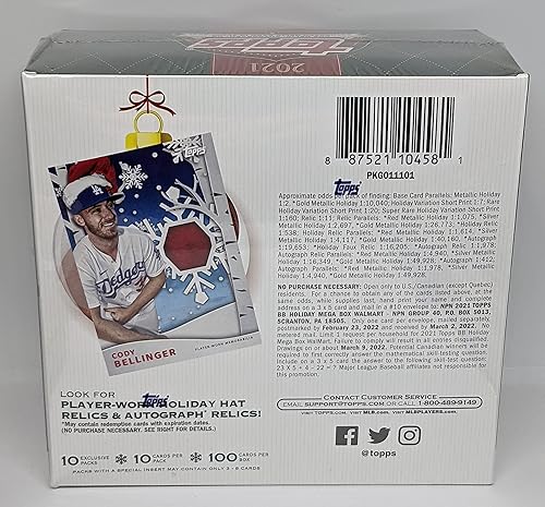 Miniatura 2 de Mega caja de béisbol Topps Holiday MLB 2021 (100 cartas en total) una reliquia o autógrafo por caja