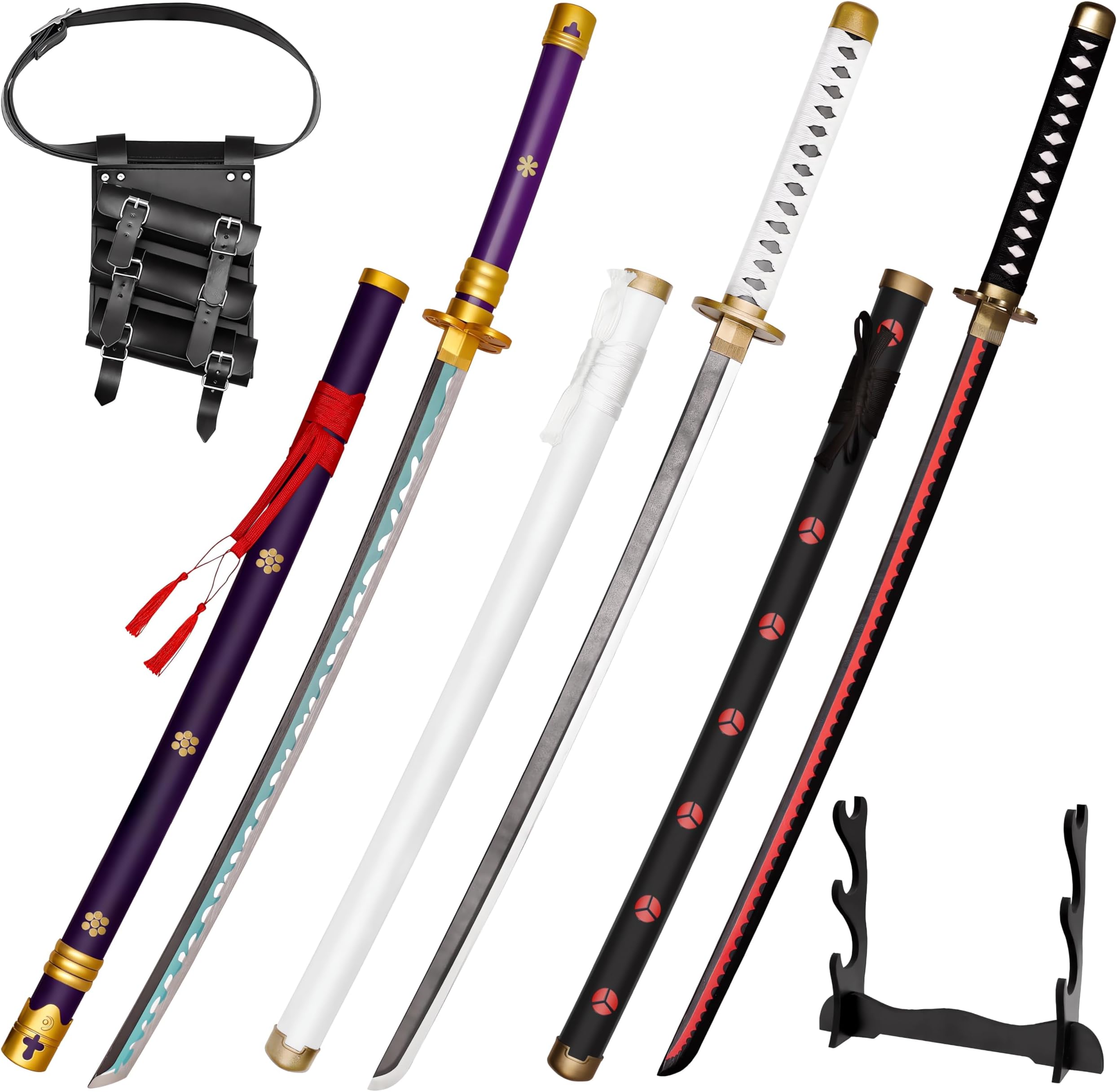 Kaoudt Zoro Decoration41 inch Bamboo Cosplay Props: Roronoa Zoro Wado Ichimonji+Yama Enma+Shusui, Exact Replica Anime Original Texture, for Role-Playing, Stage Performance - Set of 3 Anime Props