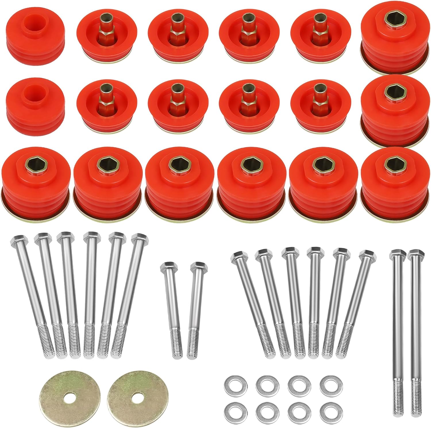 KF04060BK Body Mount Bushing Kit Compatible with Ford F250 F350 2008-2016 Super Duty 2WD 4WD Polyurethane Cab Mount Kit, Steel Sleeves, Hardware (Red)