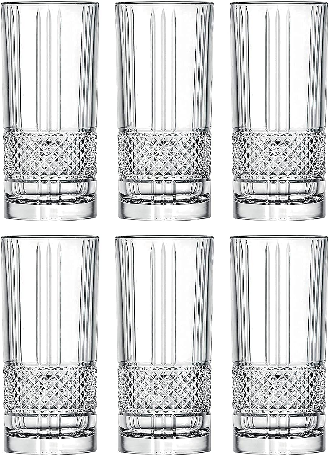 KRIFA Highball Drinking Glasses Set of 6 Lead Free Crystal Beautiful Designed Tumblers for Water, Juice, Wine, Beer and Cocktails 260 ML, Transparent, 6 Count (Pack of 1)
