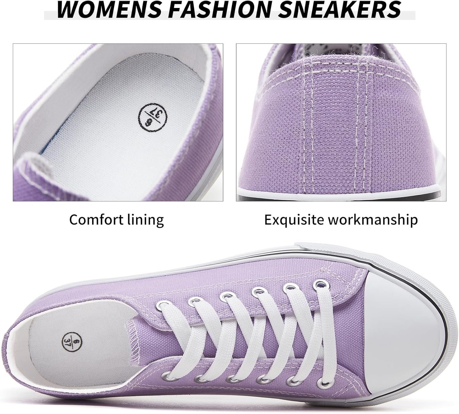 FRACORA Womens White Black Canvas Sneakers Low Top Canvas Shoes for Women Tennis Shoes - Image 5