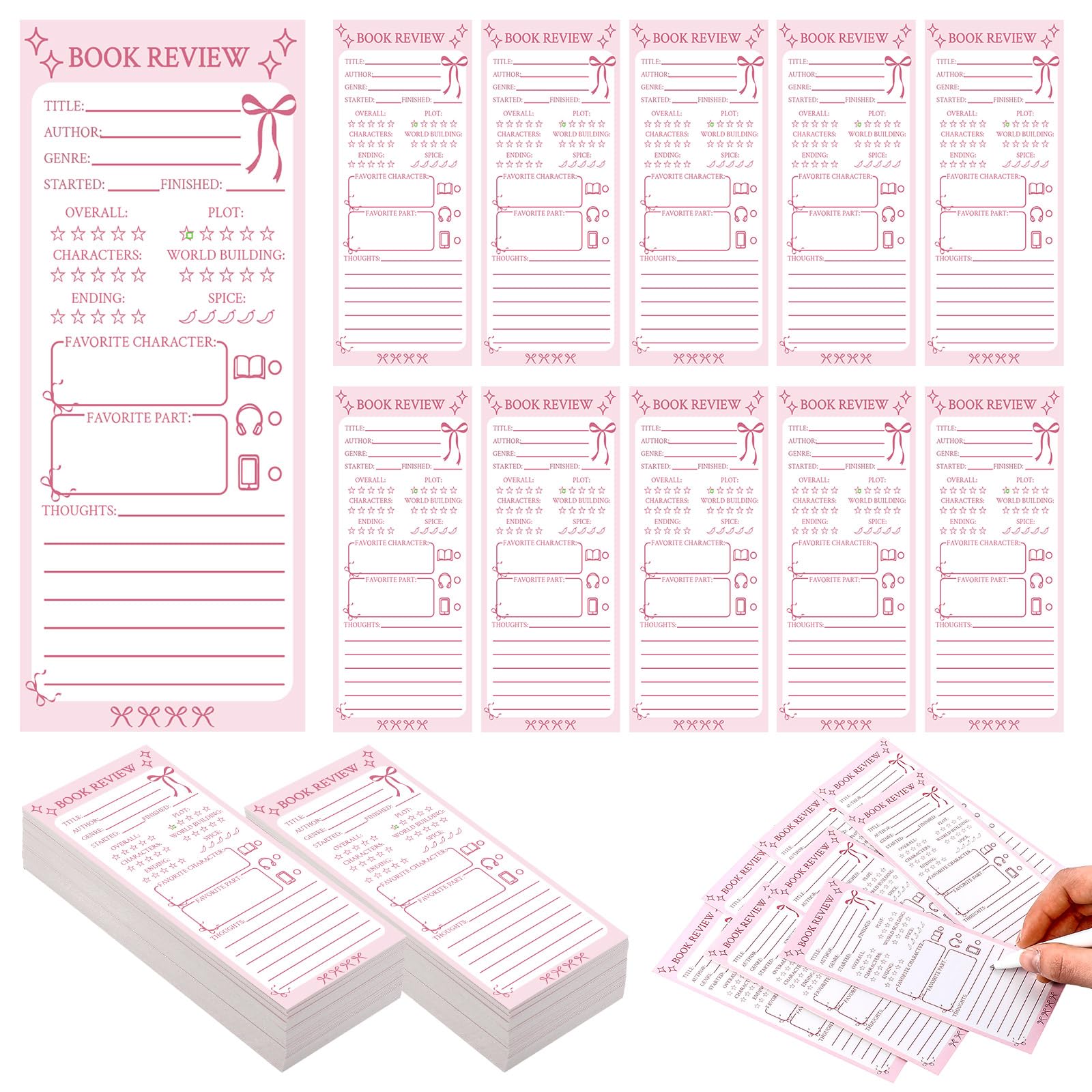 240 Pcs Back to School Teacher Gifts Colorful Book Review Bookmarks Bookclub Gifts Reading Page Cards for Book Lovers Women Students First Day of School Party Supplies(Bow,Pink)