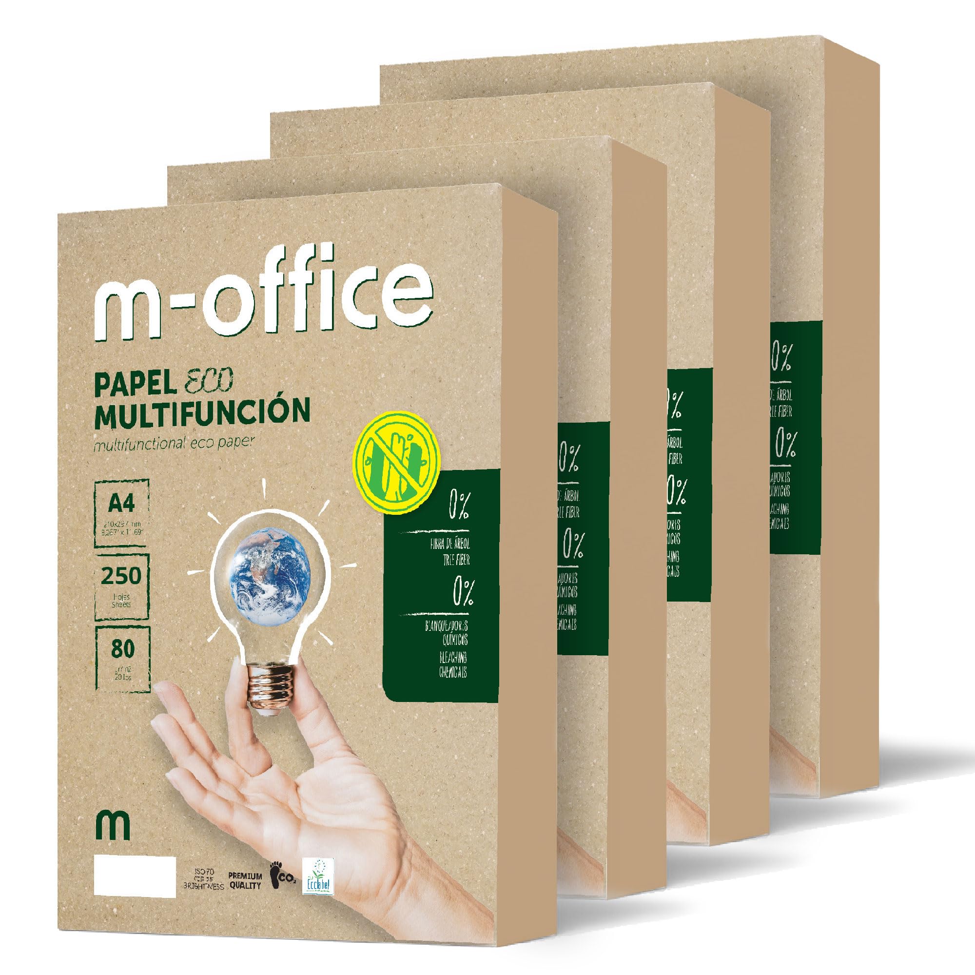 Papel Reciclado din A4, Paquete de Folios A4 80gr, Papel para Fotocopiadora e Impresora, Paquete de 250 Folios A4 100% Papel Reciclado · m-office (4 paquete)