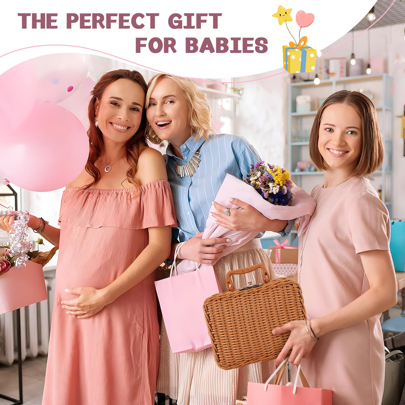 Set regalo per neonati alla nascita – 7 in 1 regalo per neonati per maschietto & femminuccia con coperta, spugna, sonaglio in legno, bavaglino, calzini e scatola dei ricordi – regali per neonati alla