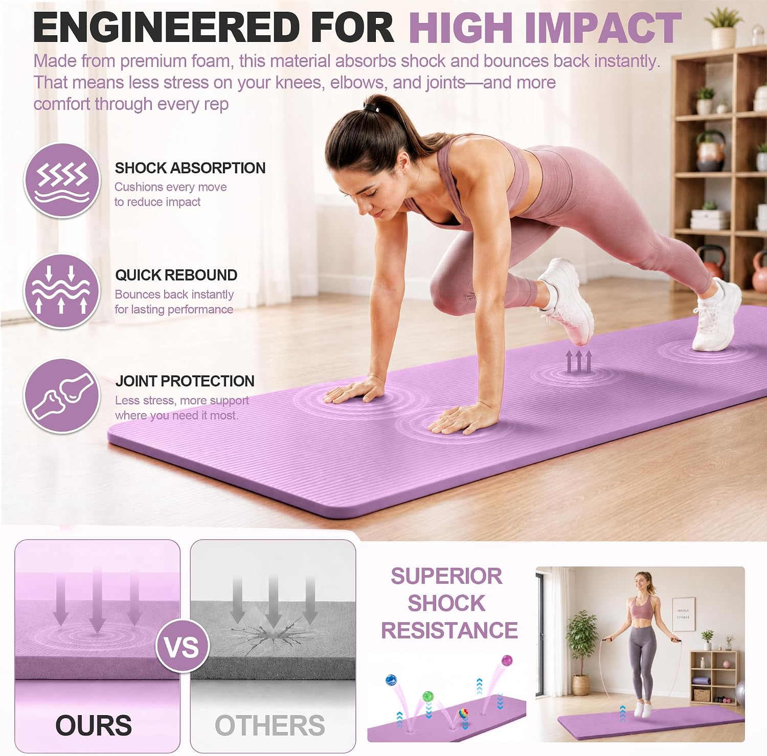 HULKFIT High Density Non Slip Yoga Mat, Extra Thick Exercise Mat with Carrying Strap, for Pilates, Fitness, Home Gym & Floor Workouts - Multiple Thickness & Multiple Color image 4