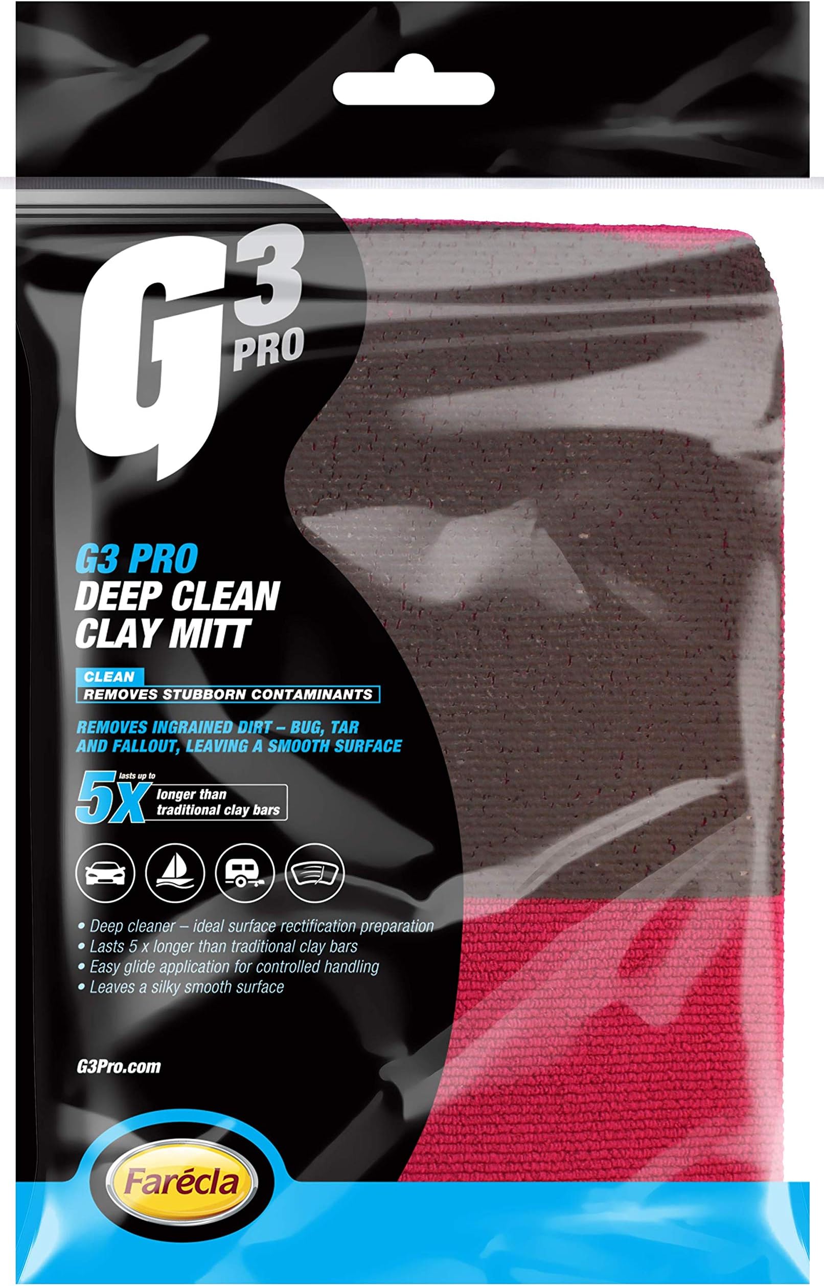 G3 Pro Deep Clean Clay Mitt (7191) – Removes Tar, Tree Sap & Overspray for a Smooth Paint Finish – Faster, Reusable Alternative to Clay Bars, Lasts Up to 5x Longer Than Traditional Clay Bars