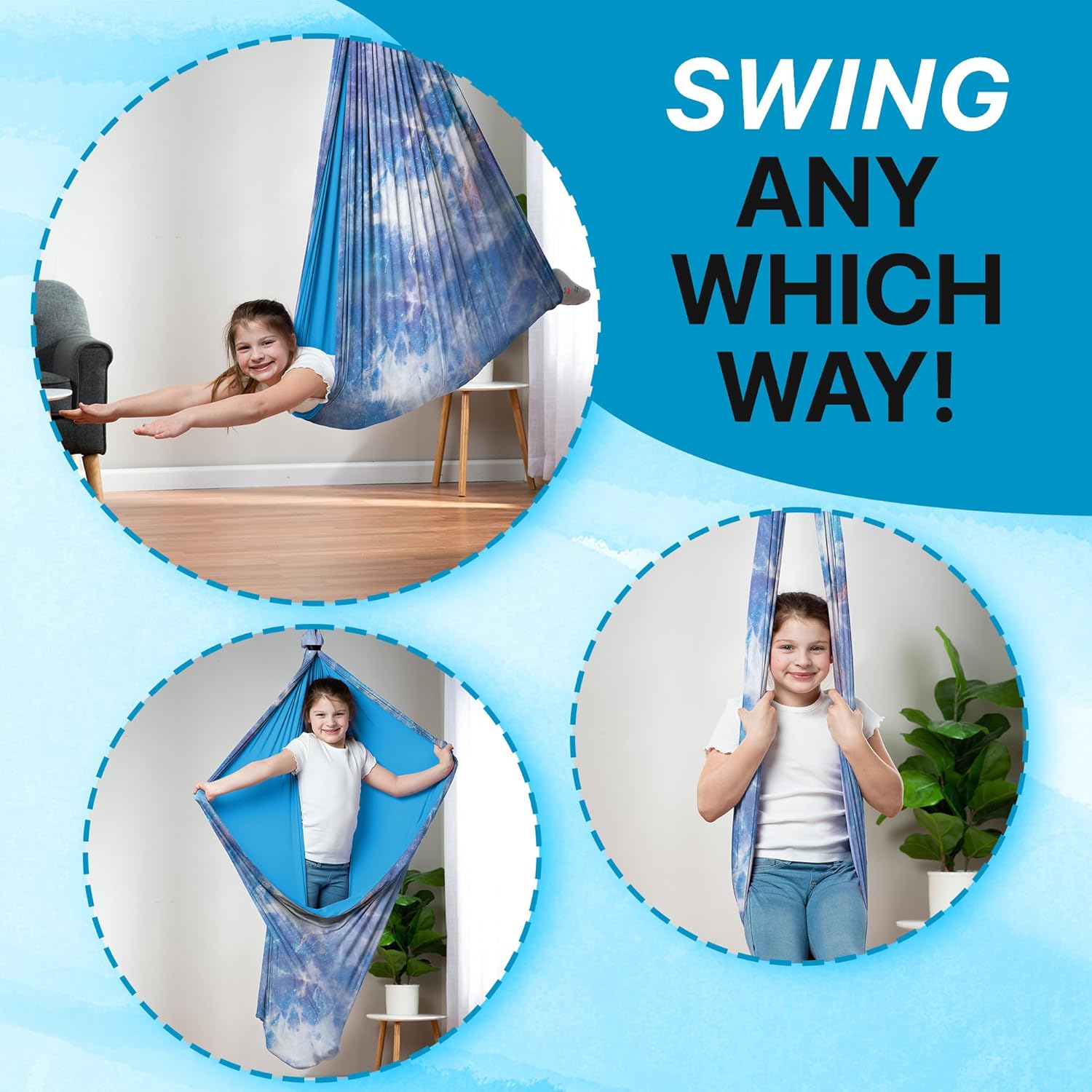Indoor Sensory Swing for Kids or Outdoor – Holds 300lbs, Double-Layer, & 360° Swivel, Calming Compression Therapy Swing Hammock for Kids & Adults with All Hardware – Sensory-Motor Toys & Gifts