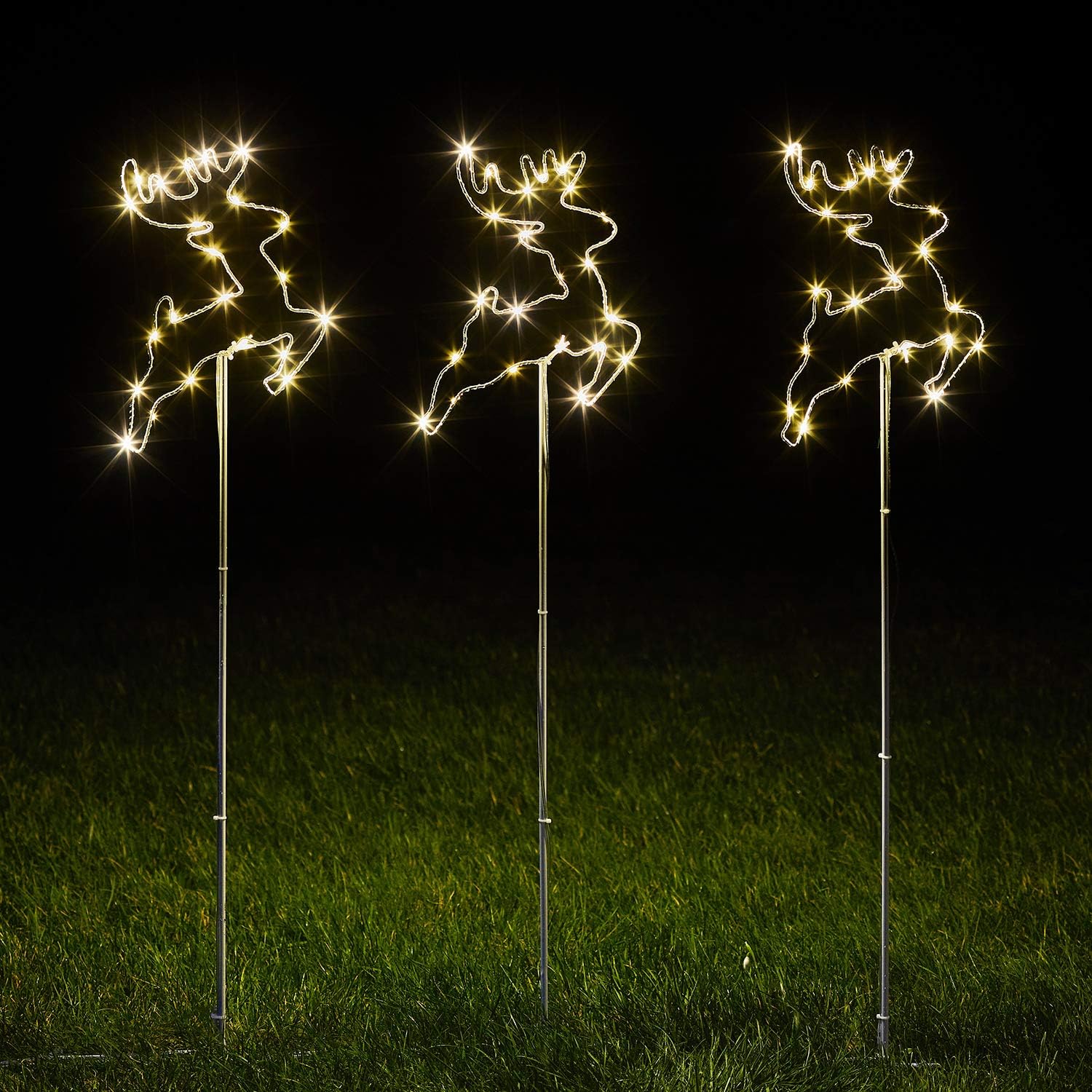 Lights4fun 3er Set Micro LED Rentiere mit Timer warmweiße