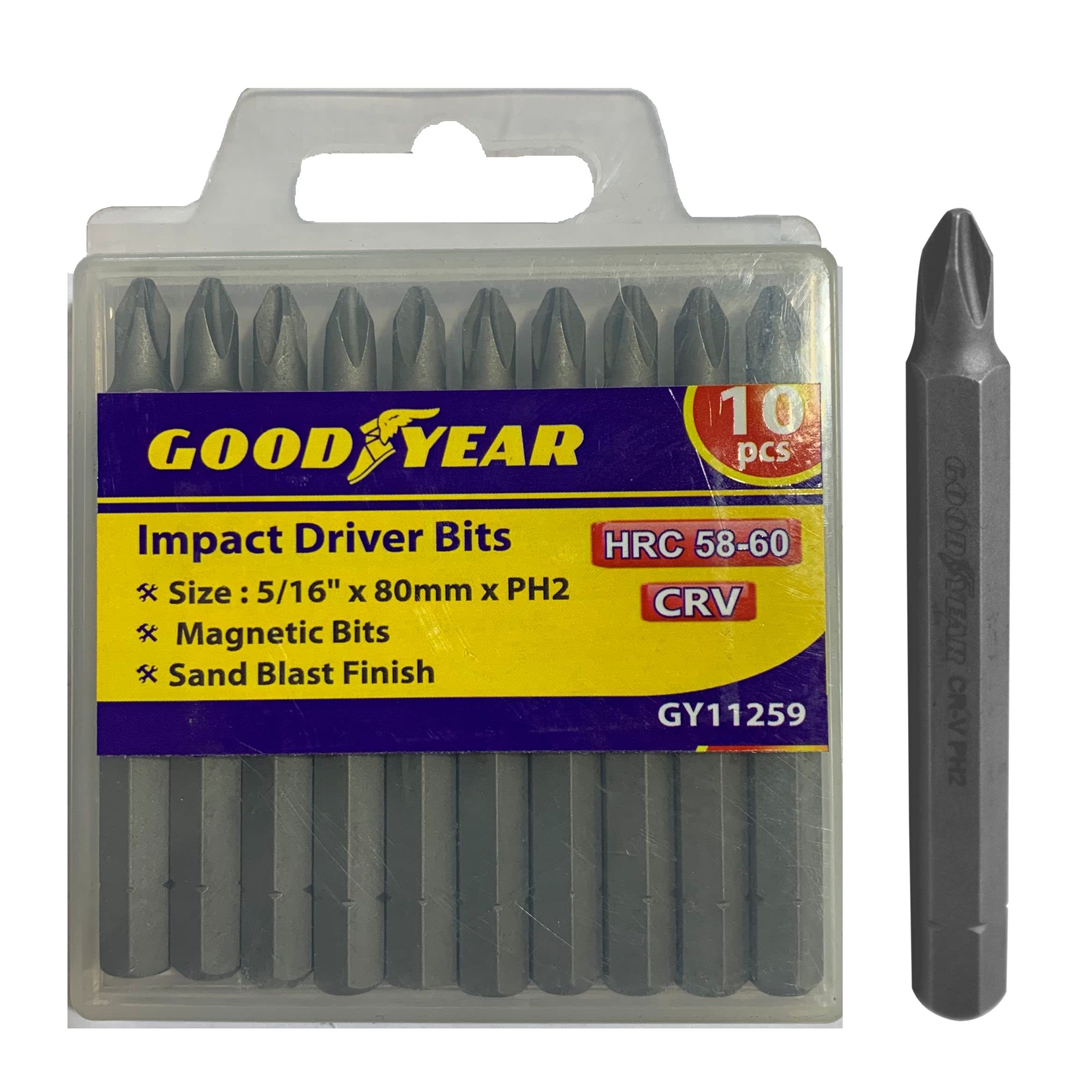 Goodyear Impact Screwdriver Set , Impact Driver Bit Set , Multi-Purpose Chrome Vanadium Steel Portable Screw Driver Chisel Bits Professional Tools (Type: PH3, Size: 5/16" X 80mm, Pack of 10 Bits) (B09FKDR7JD) Amazon Price History, Amazon Price Tracker