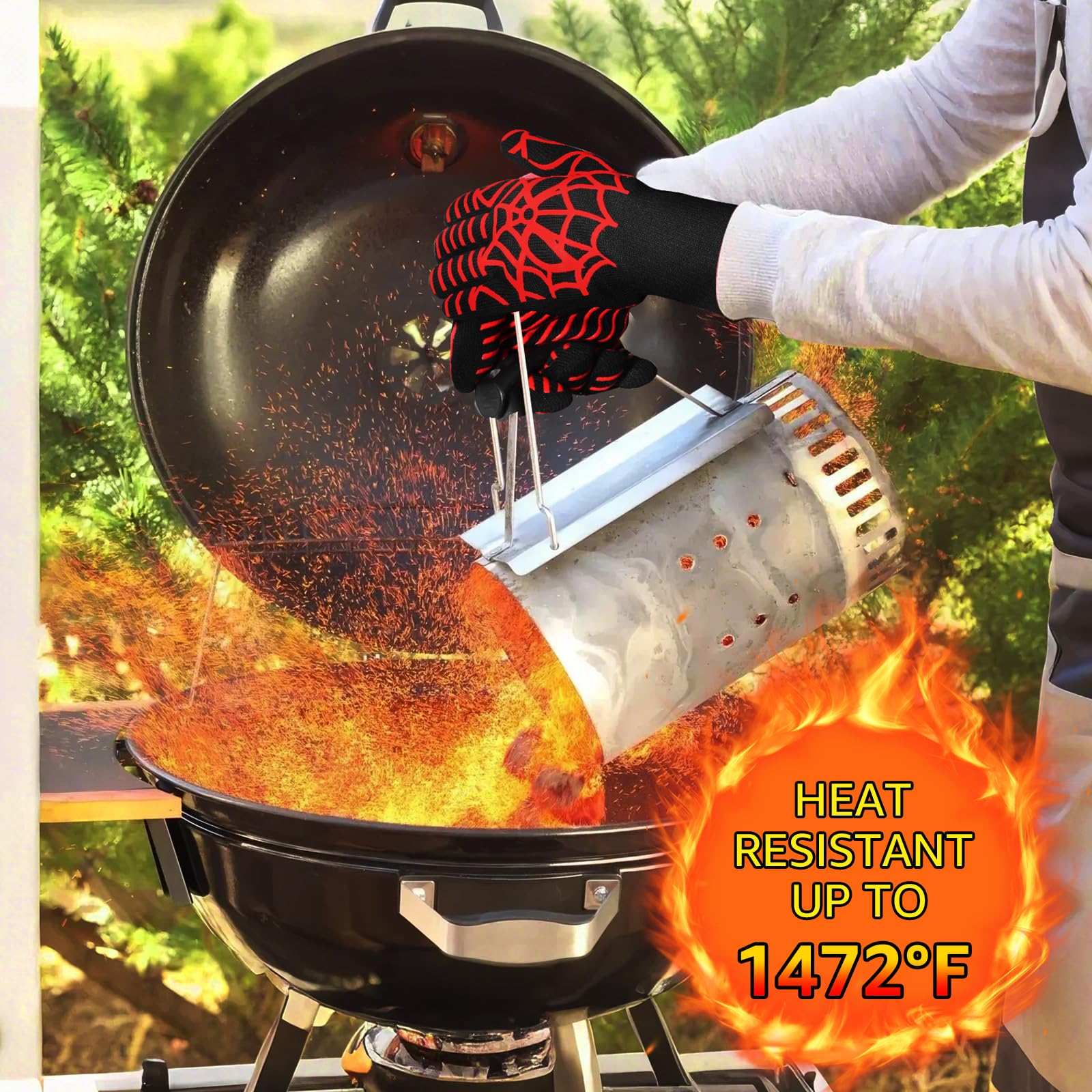 SOTATOO BBQ Gloves, 1472°F Heat Resistant Grilling Gloves Silicone Non-Slip Washable Oven Mitts, Grill Gloves for Barbecue, Grilling, Cooking, Baking, Camping, Smoker