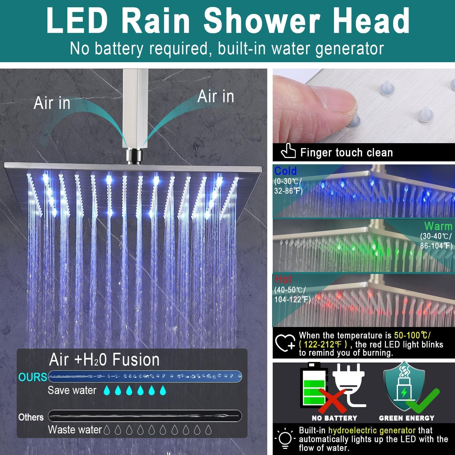 LED Rain Shower Head Temperature Indicators