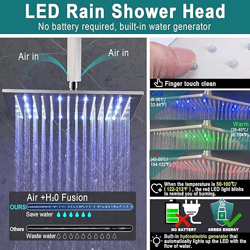 Miniatura 2 de Enga Sistema de chorros de ducha termostáticos (puede utilizar todas las funciones a la vez), cabezal de ducha LED de lluvia de 12 pulgadas montado