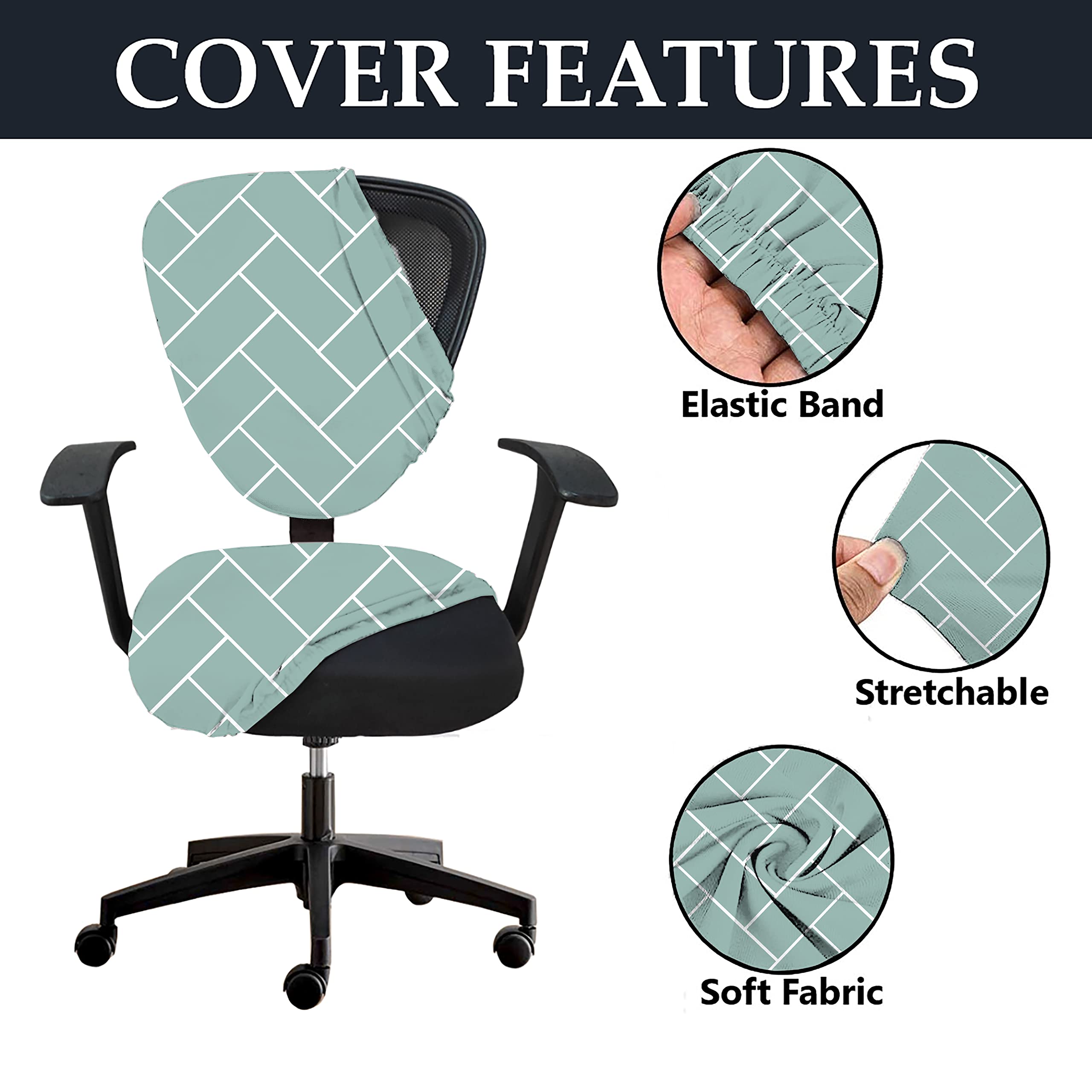LAZI 2Pcs Chair Cover Set of Pastel Green Brick Stretchable Elastic  Removable Washable Office Chair Cover Desk Executive Rotating Chair Seat  Cover