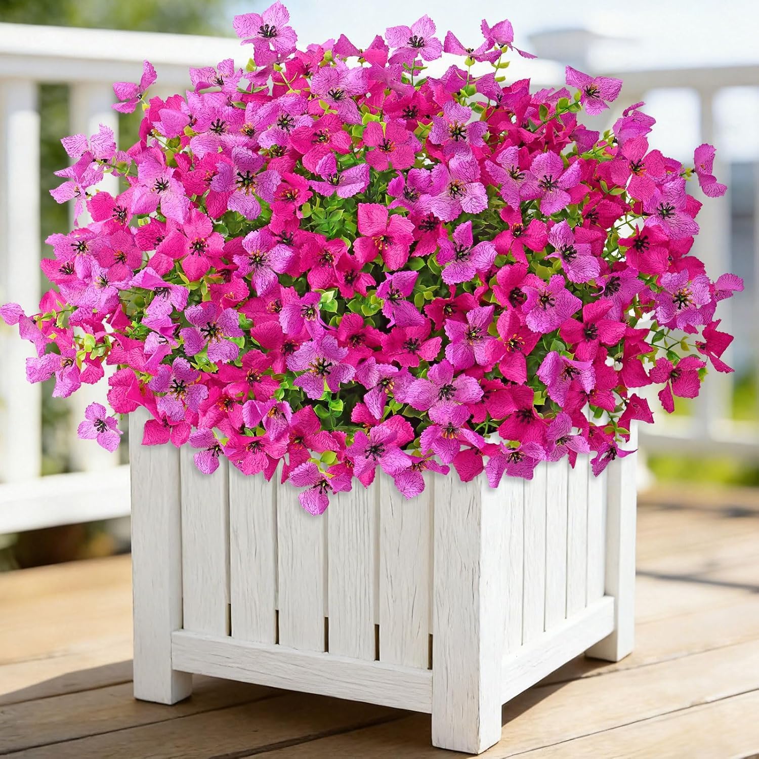 UXORSN 12 Bundles Artificial Flowers Outdoor 2 Colors Mixed Fake Silk Flower UV Resistant Eucalyptus Daisy Faux Flowers Plastic Artificial Plants for Outdoor Summer Planter Garden Decor,Purple Magenta