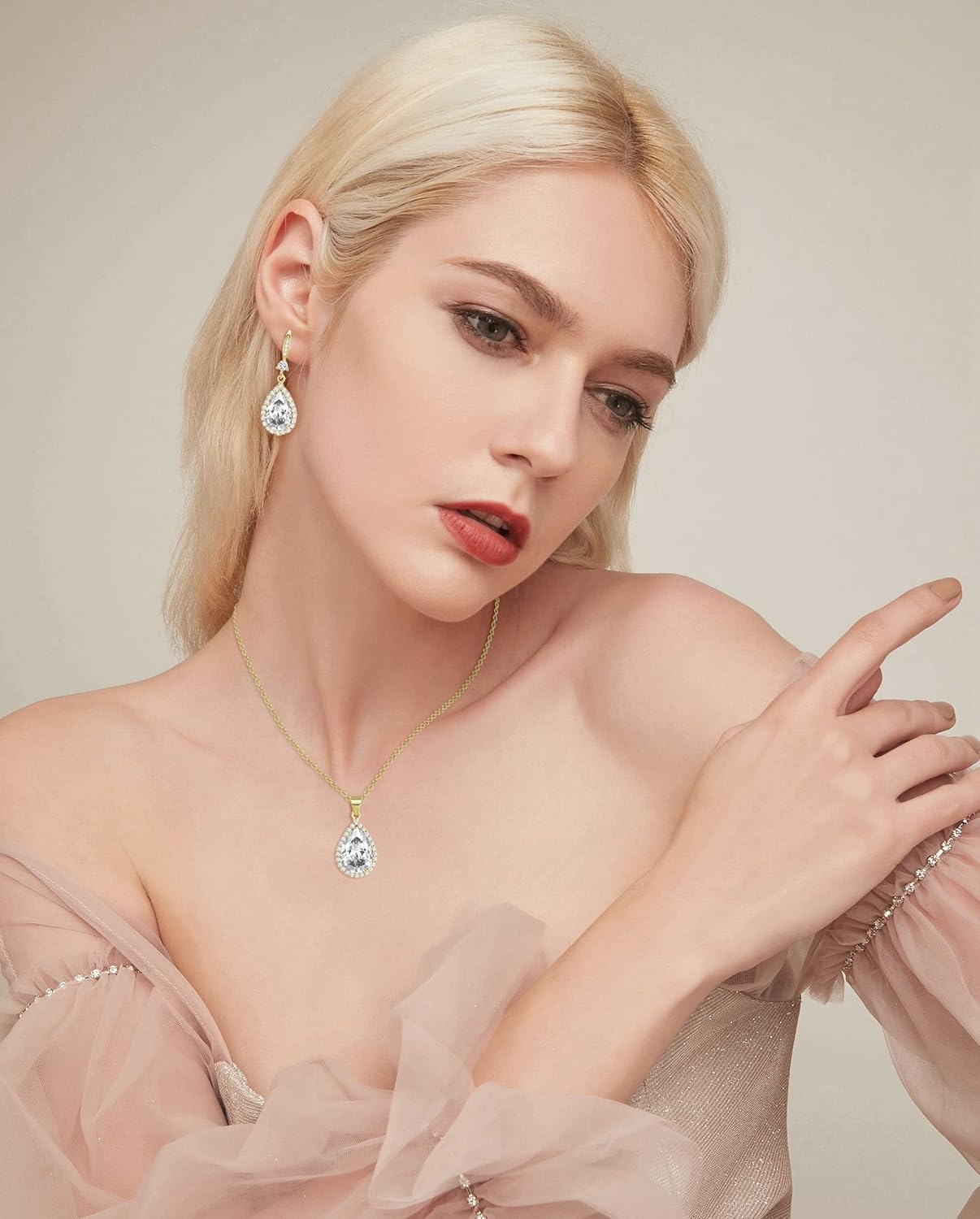 Diamond Dangle Earrings for Women Silver/Gold Plated Crystal Rhinestone Birthstone Drop Dangling Teardrop Earring Set Wedding Costume Jewelry Gift for Women - Image 2