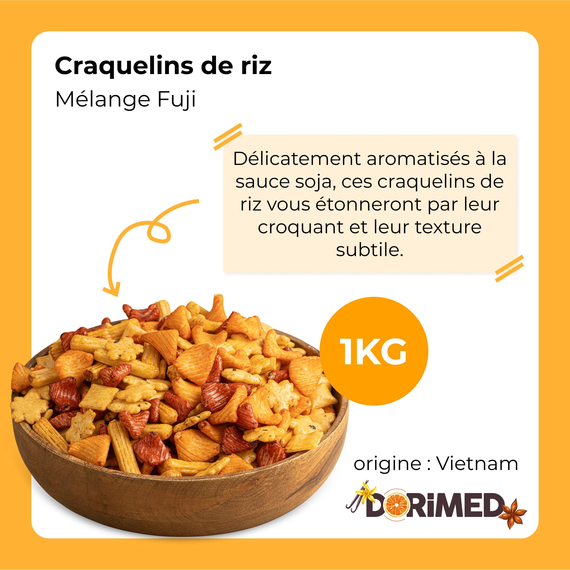 Mélange apéritif I Craquelins de Riz Fuji Mix 1 kg | Mélange apéritif de biscuits au riz variés | Apéritif croustillant légèrement salé | bâtonnets de Riz avec sauce soja | végan | sac refermable
