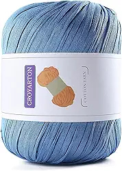 Fio de ráfia para crochê, fio de algodão macio para crochê, bolsa de praia de verão, 114 jardas/fio de papel de fita de 49,9 g para iniciantes DIY bolsa de tricô manual (azul lago)