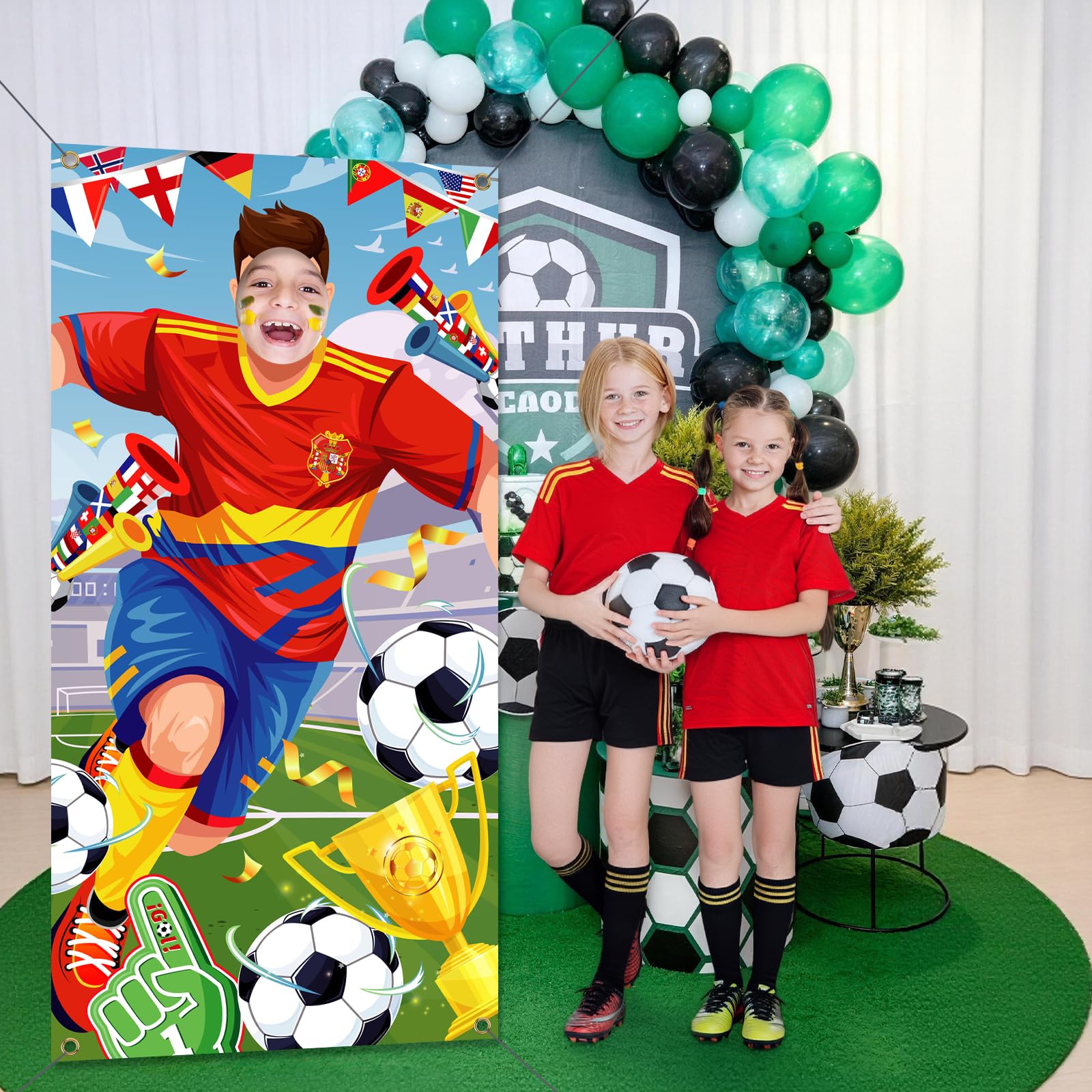 DPKOW España 2026 Mundial Pancarta Photocall Accesorios, Divertido Futbolista Cara Juego para Fútbol Copa del Mundo España Selección Animación Decoración Mundial 2026 Espana Aficionados, 185 * 90 cm - 3