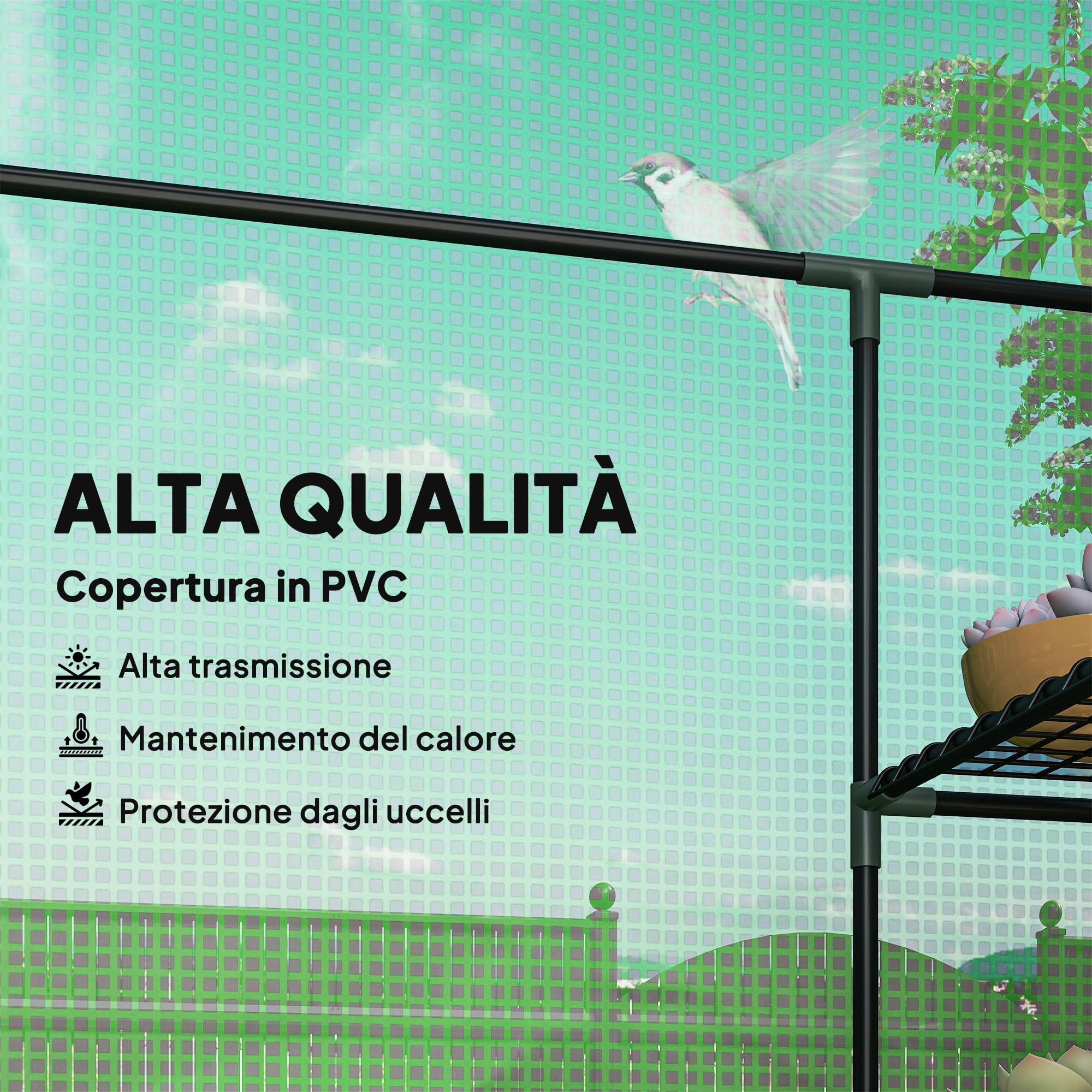 Outsunny Serra da Giardino con Ripiani a 3 Livelli 142x73x195 cm Verde | Porta Avvolgibile a Zip, Serra per Orto, Struttura in Acciaio, Copertura PE, Verdure Fiori Frutta, Anti UV, Giardinaggio