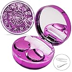 Vastsoon Contact Lens Case, Cute Travel Size Eye Colored Contacts Lenses Applicator Remover Tool Kit with Mirror Solution Bottle for Daily Outdoor (Purple)