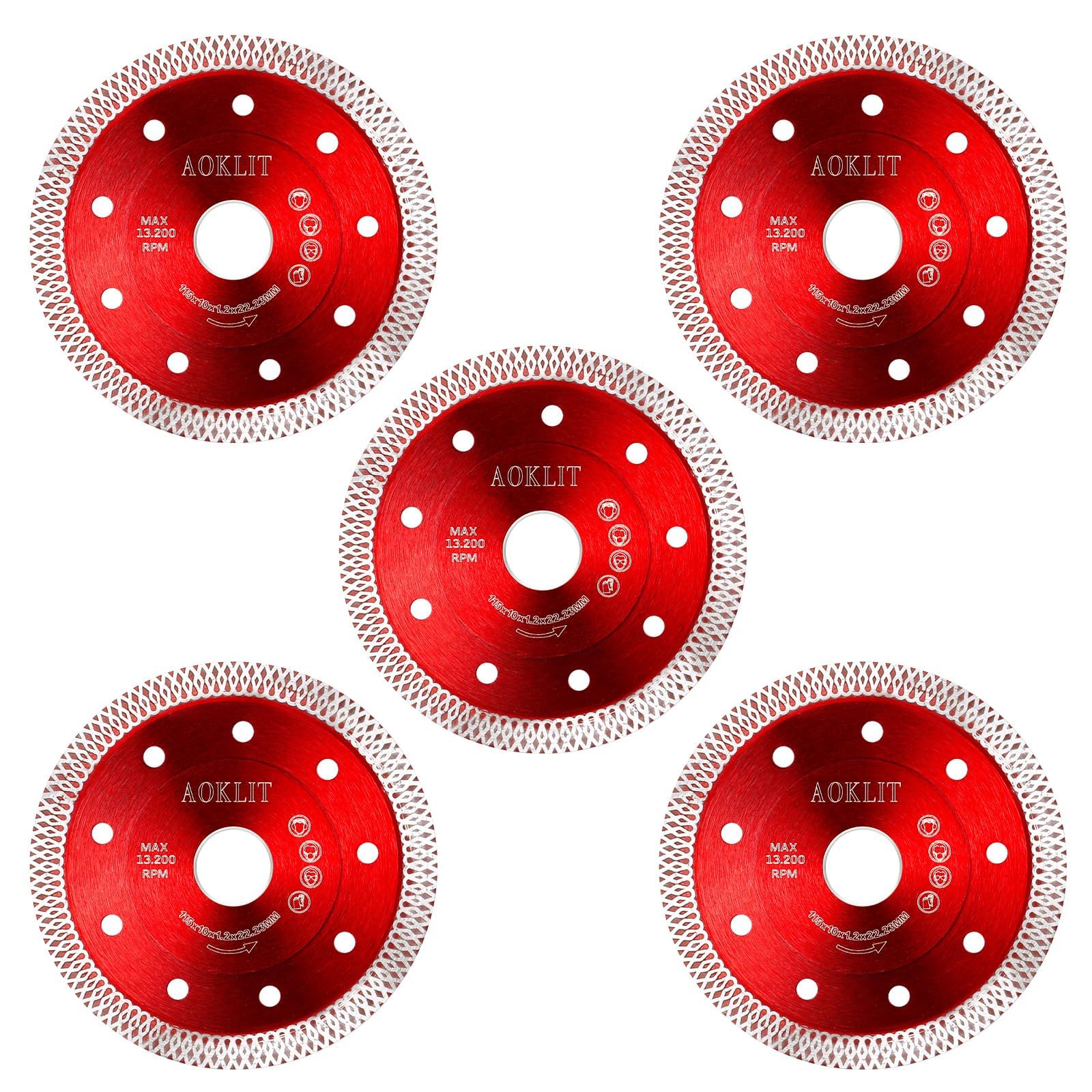 AOKLIT 5 Pcs Diamond Saw Blades, 4-1/2" Tile Grinder Blade for Angle Grinder, Super Thin Tile Cutting Disc for Grinder for Cutting Tile Ceramic