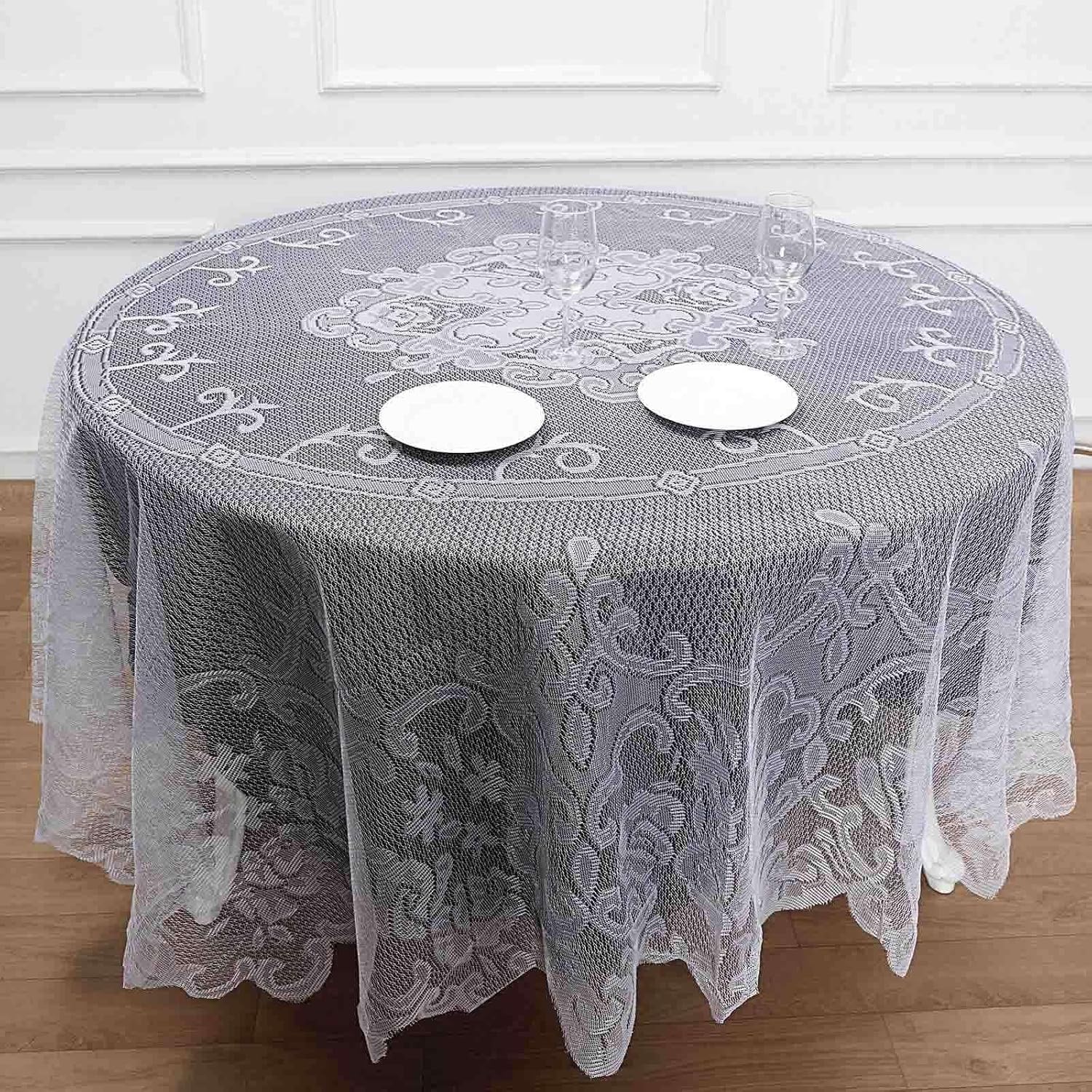 Efavormart 90" White Premium Lace Round Tablecloth for Banquet Party Wedding Event Home Decor