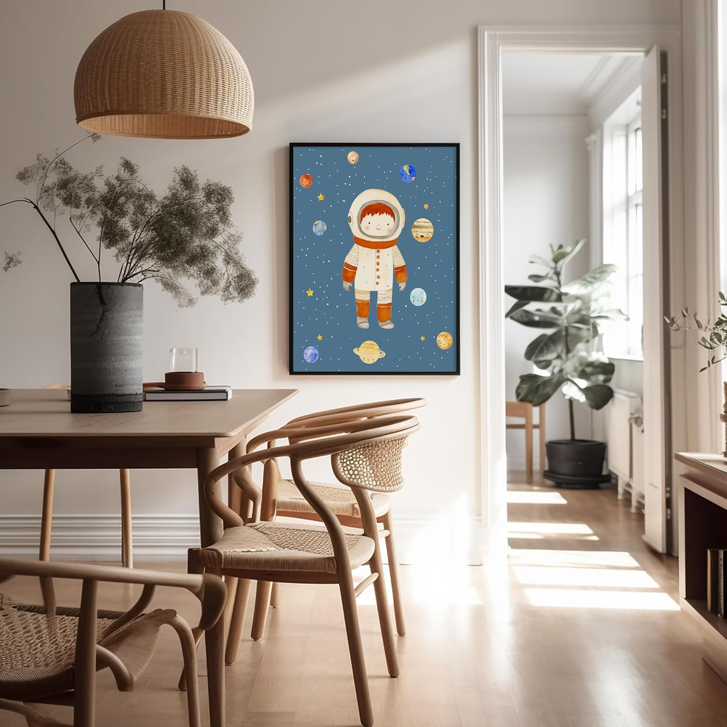 Poster Master Nursery Poster - Cute Space Astronaut Print - Whimsical Boy Art - Fun Playroom Art - Nursery Wall Art - Boho Kid's Room Decor - 8x10 UNFRAMED Wall Art