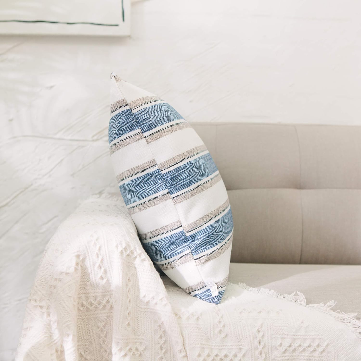 2 Piece Multi Color Stripe Euro Pillow Case Soft Linen Square Decorative Throw Cushion Cover Oversize Pillowcase with Hidden Zipper for Sofa 28" x 28 "