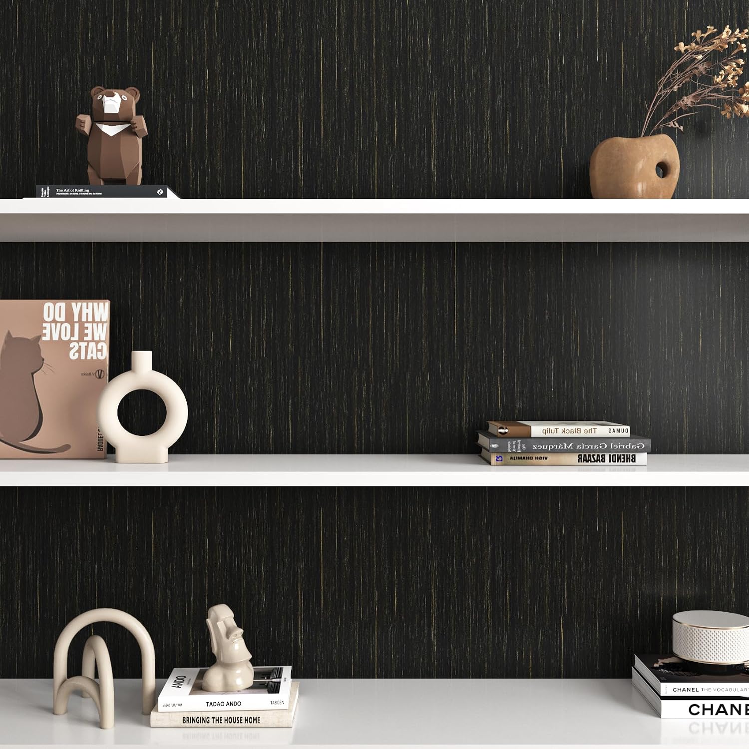 Livelynine 15.8x394 Gold and Black Textured Wallpaper for Bathroom Walls Waterproof Contact Paper Peel and Stick Accent Wall Paper Modern Self Adhesive Cabinet Covers Kitchen Counter Top Vinyl Wrap