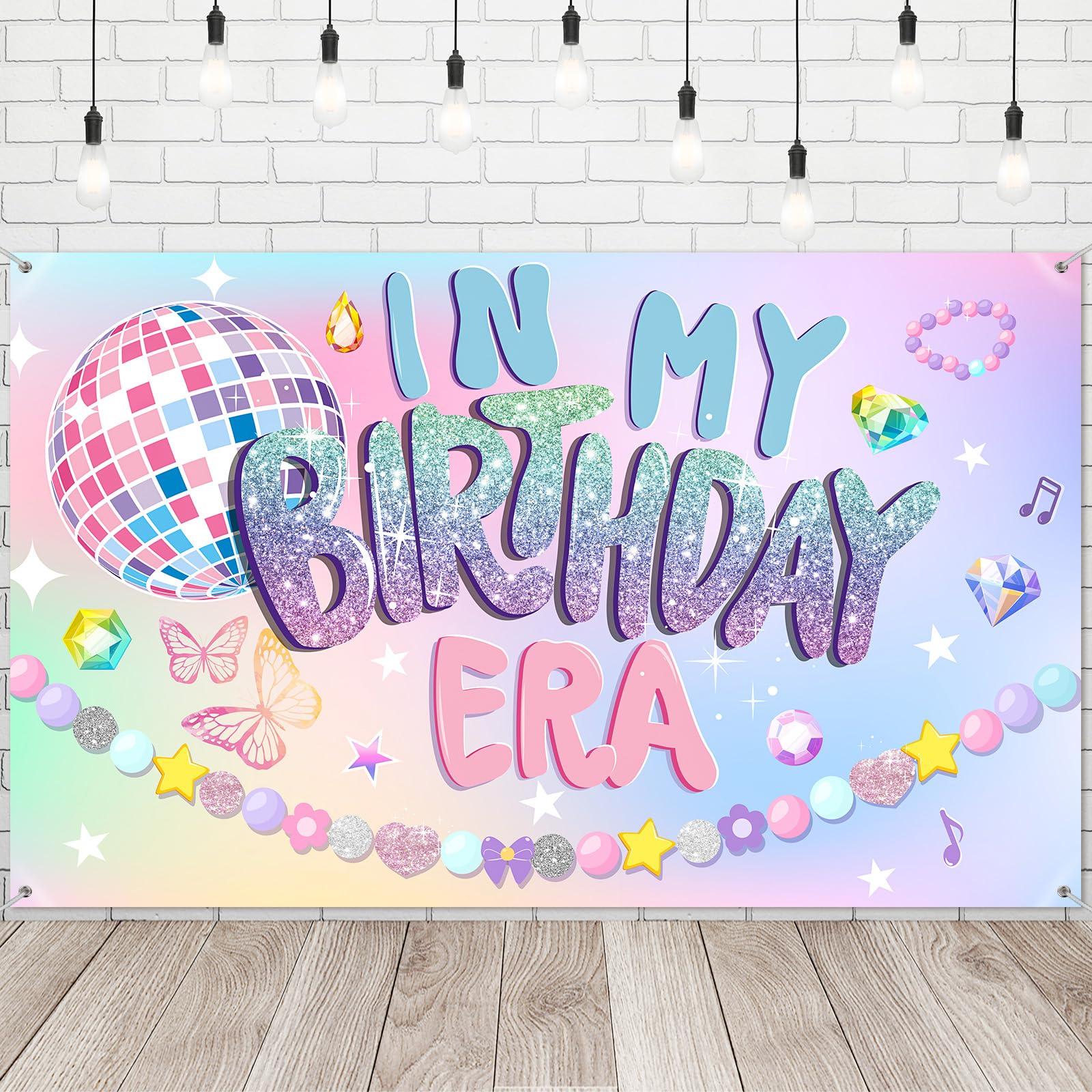 Tiamon Banner 'In My Birthday Era' 185x110 Cm - Musik-Thema Mit Glitzer, Für Geburtstagspartys & Fotohintergrund