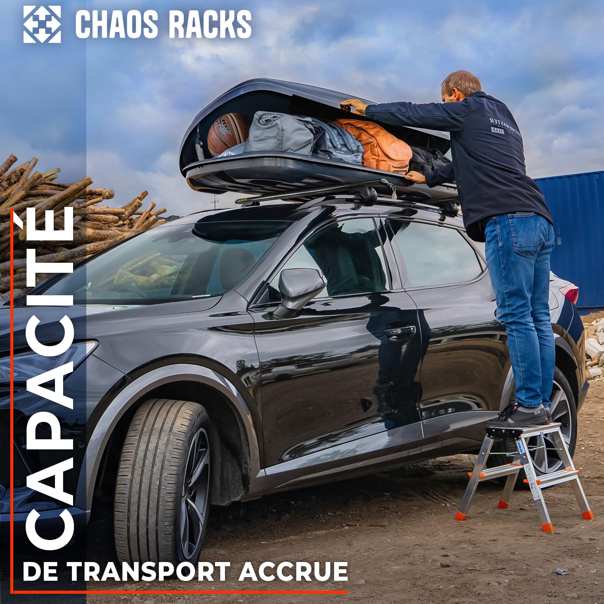 Chaos Racks | Barres de Toit Transversales Universelles pour Rails Ouverts | Transportez en Toute Sécurité Coffre de Toit, Porte-vélos, échelle | Construction Légère et Robuste en Aluminium | 135 cm