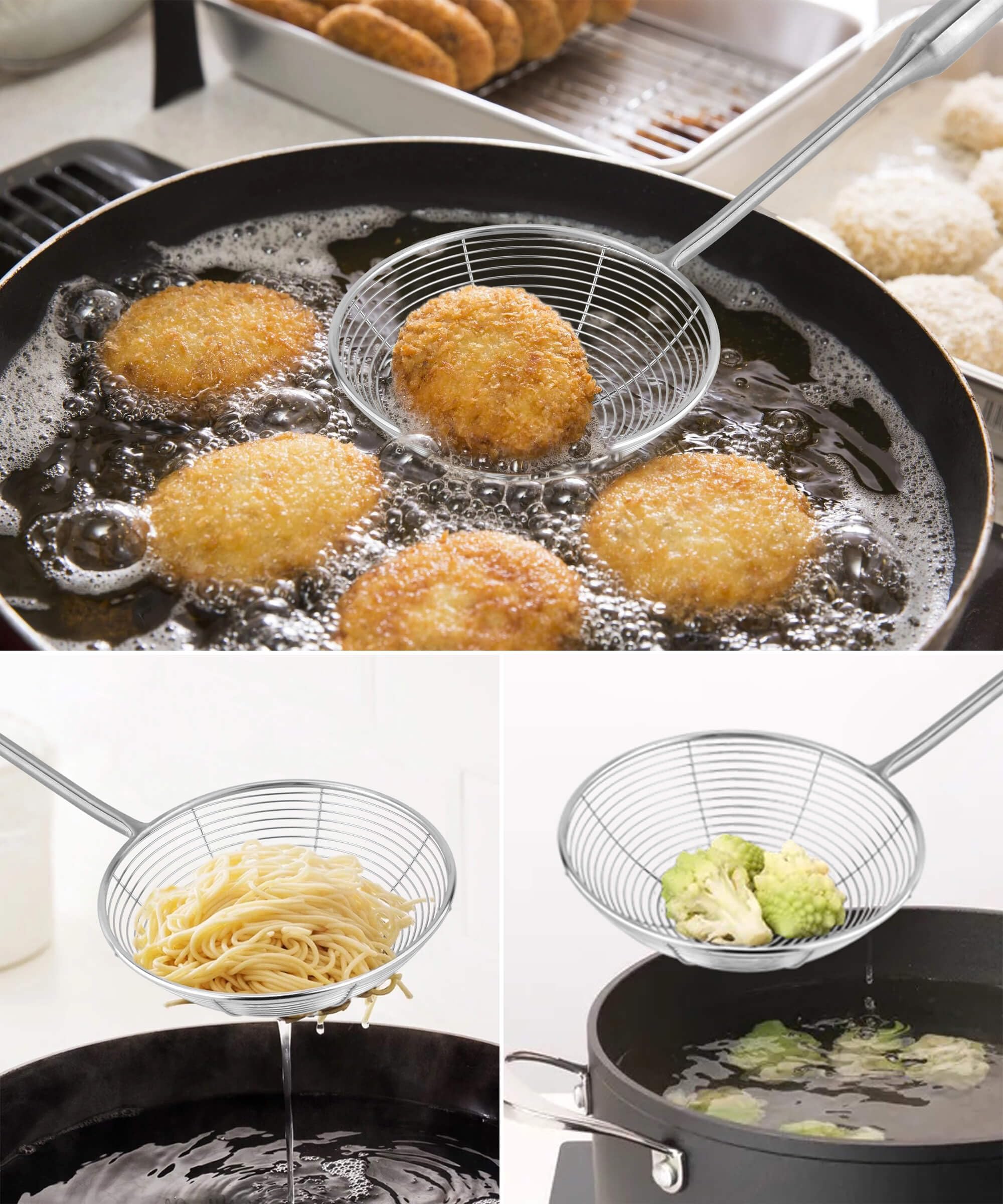 Aettechgd Mestolo in acciaio per ragni e filtro, per cucina e