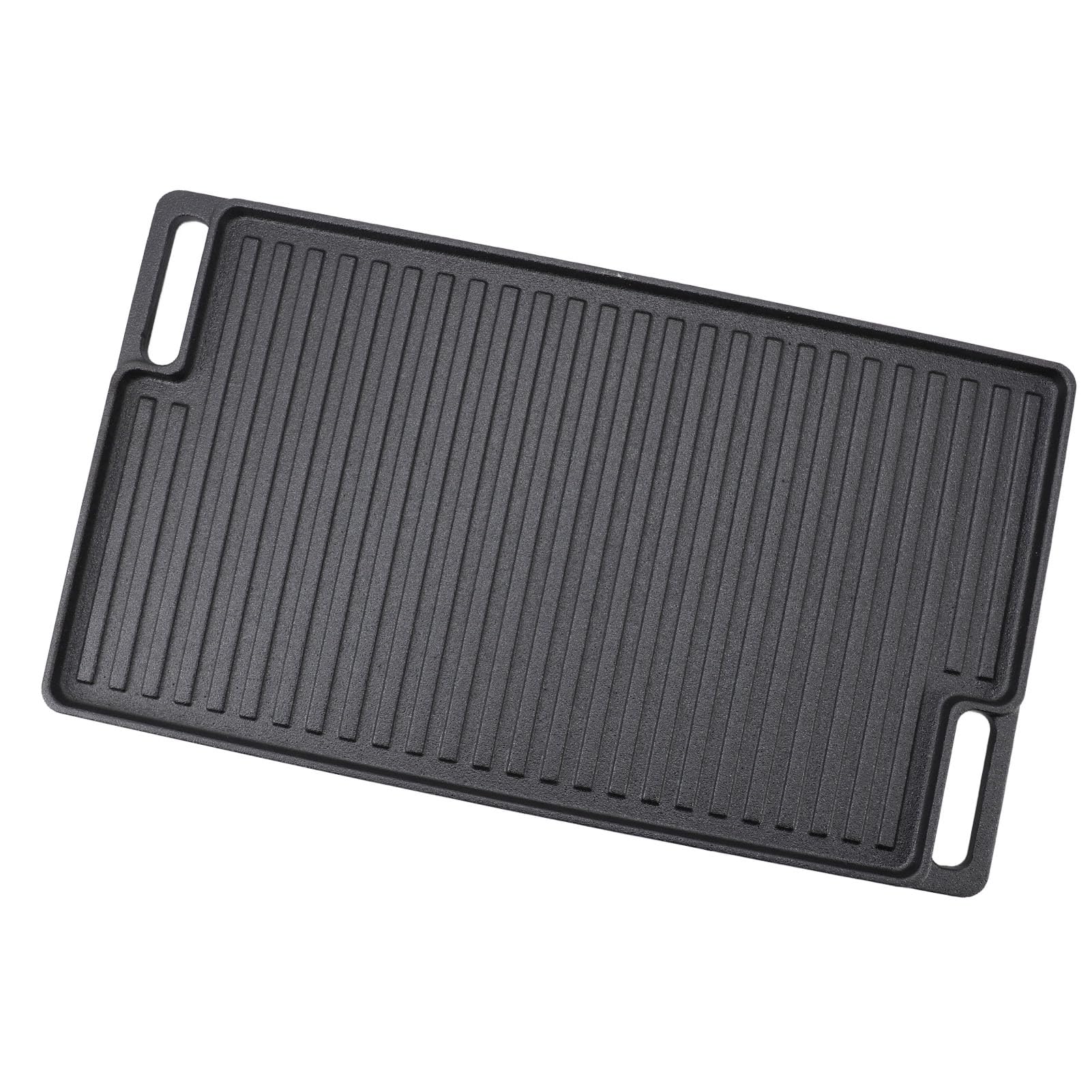 Plancha rectangular de hierro fundido preenvejecida reversible, sartén plancha de doble quemador antiadherente con asas para cocina de estufa, horno, parrilla y fogata.