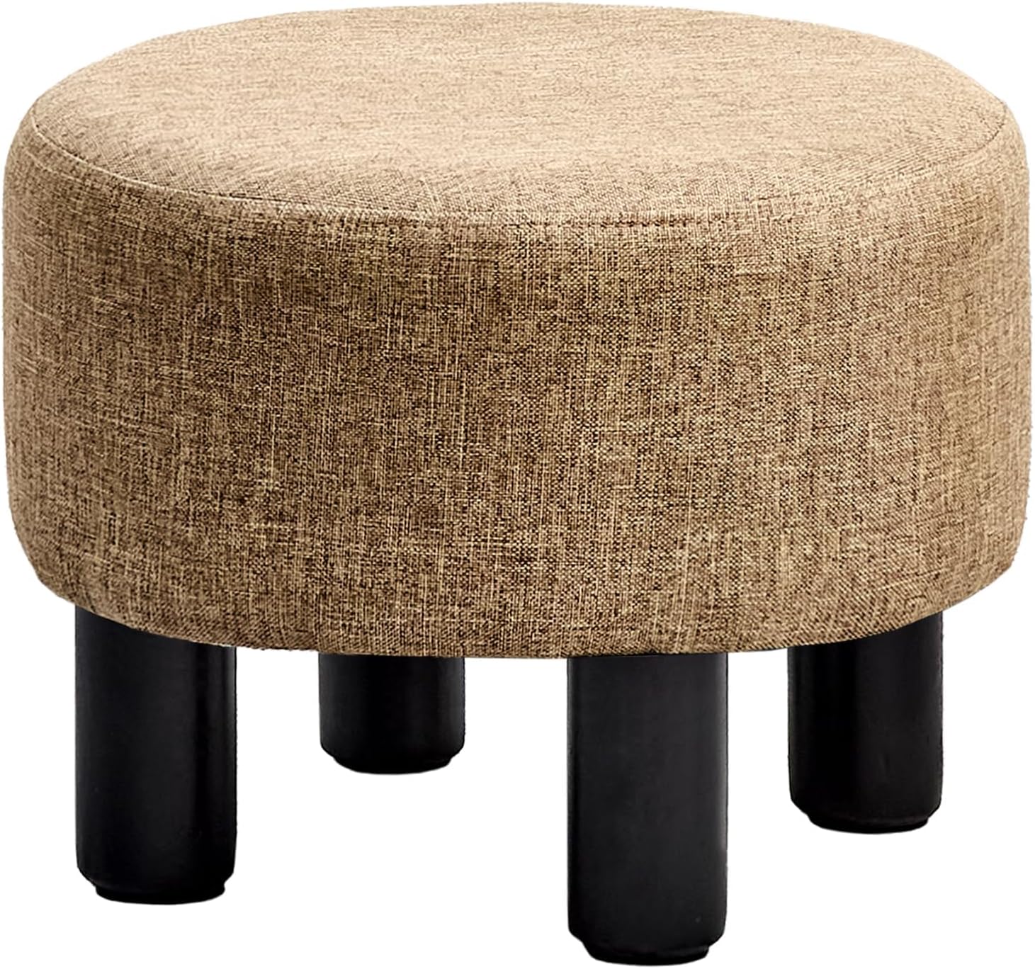Cpintltr Linen Ottoman Round Footrest Stool Upholstered Step Stool Ottomans Sofa Stool 4 Wood Legs with Anti-Slip Pads Modern Accent Home Decor Suitable for Living Room Bedroom Entryway Brown