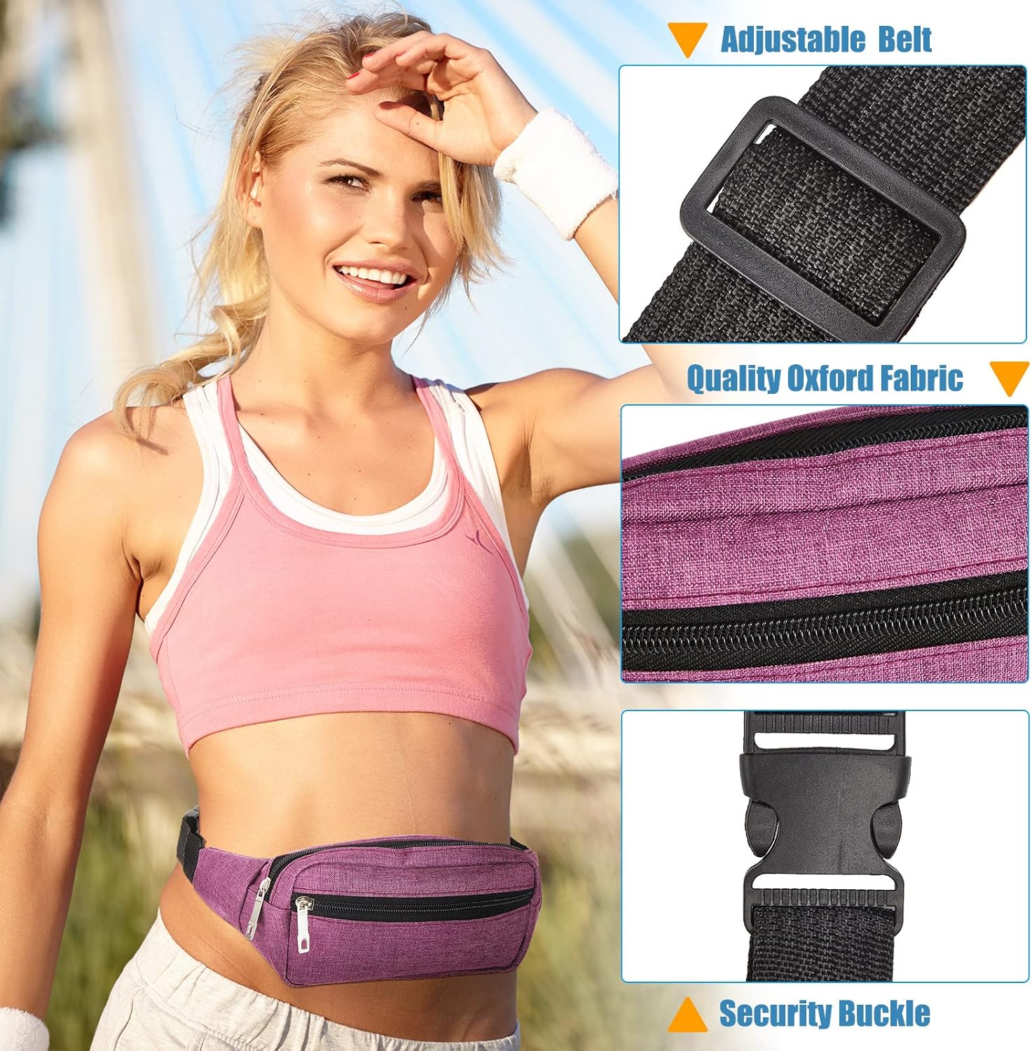 9 Pieces Neon Fanny Pack Bulk 80s 90s Sport Lightweight Belt Bag Adjustable Exercise Running Waist Bag with Adjustable Belt and 2 Zippers for Travel Women Men Running Sports Phone(Vivid Style)