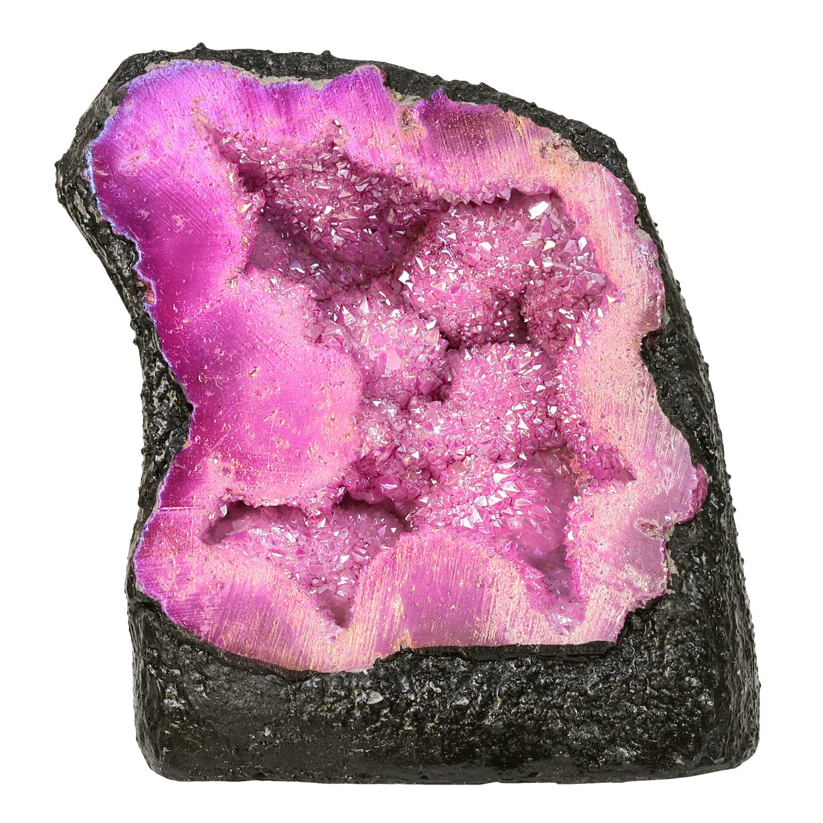 KYEYGWO Titanium Coated Natural Crystal Raw Geode Stone