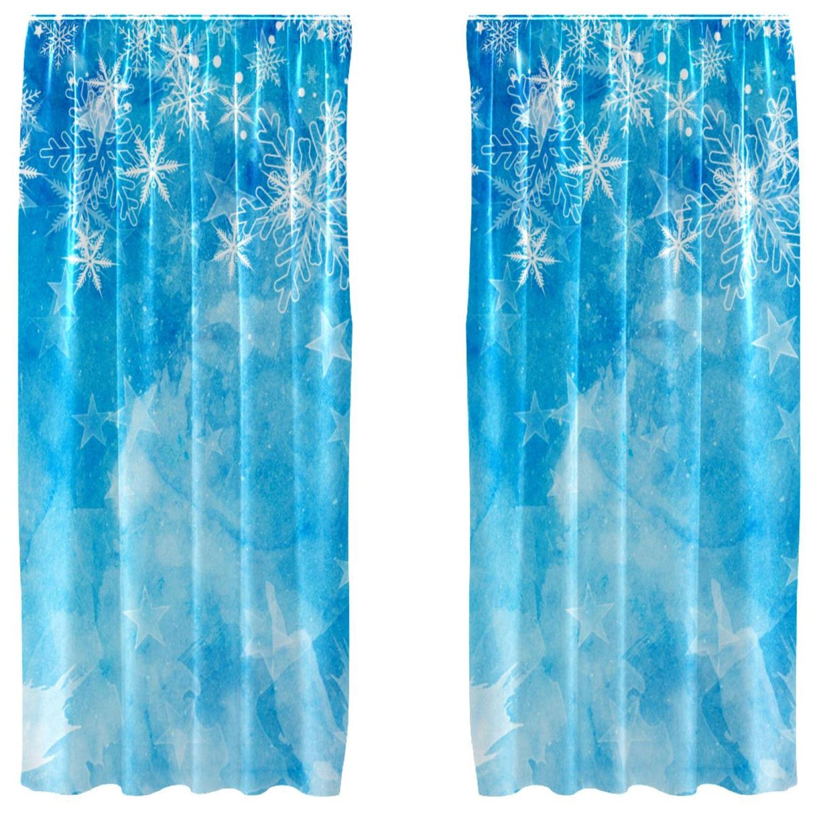 Rideaux motif flocon de neige bleu pour salon chaleureux lot de 2 voilages passe-tringle 213cm