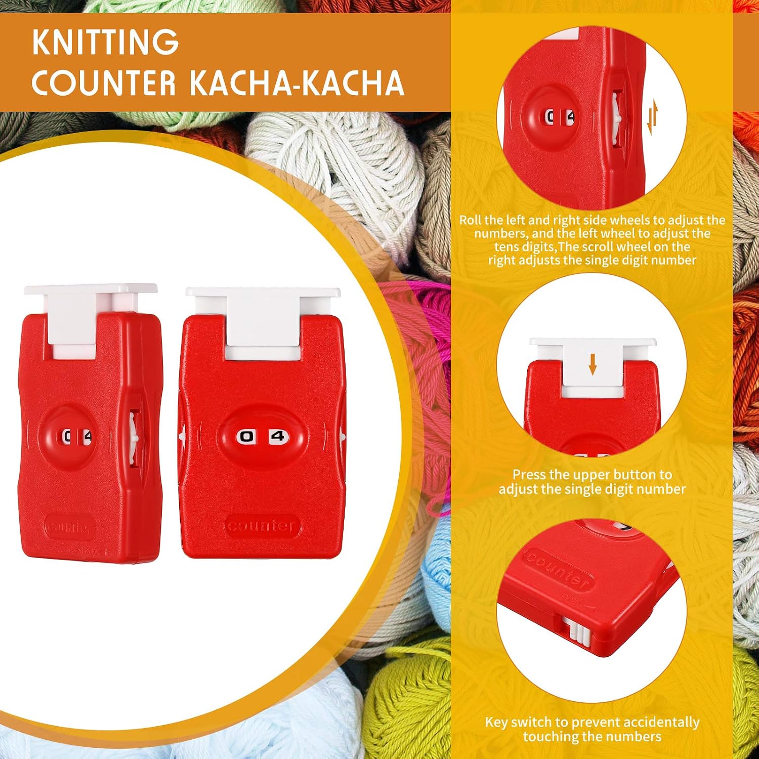 2 Pieces Knitting Counter, Stitch Counter Kacha Needle Marking Tool Plastic Knitting Crochet Stitch, Red